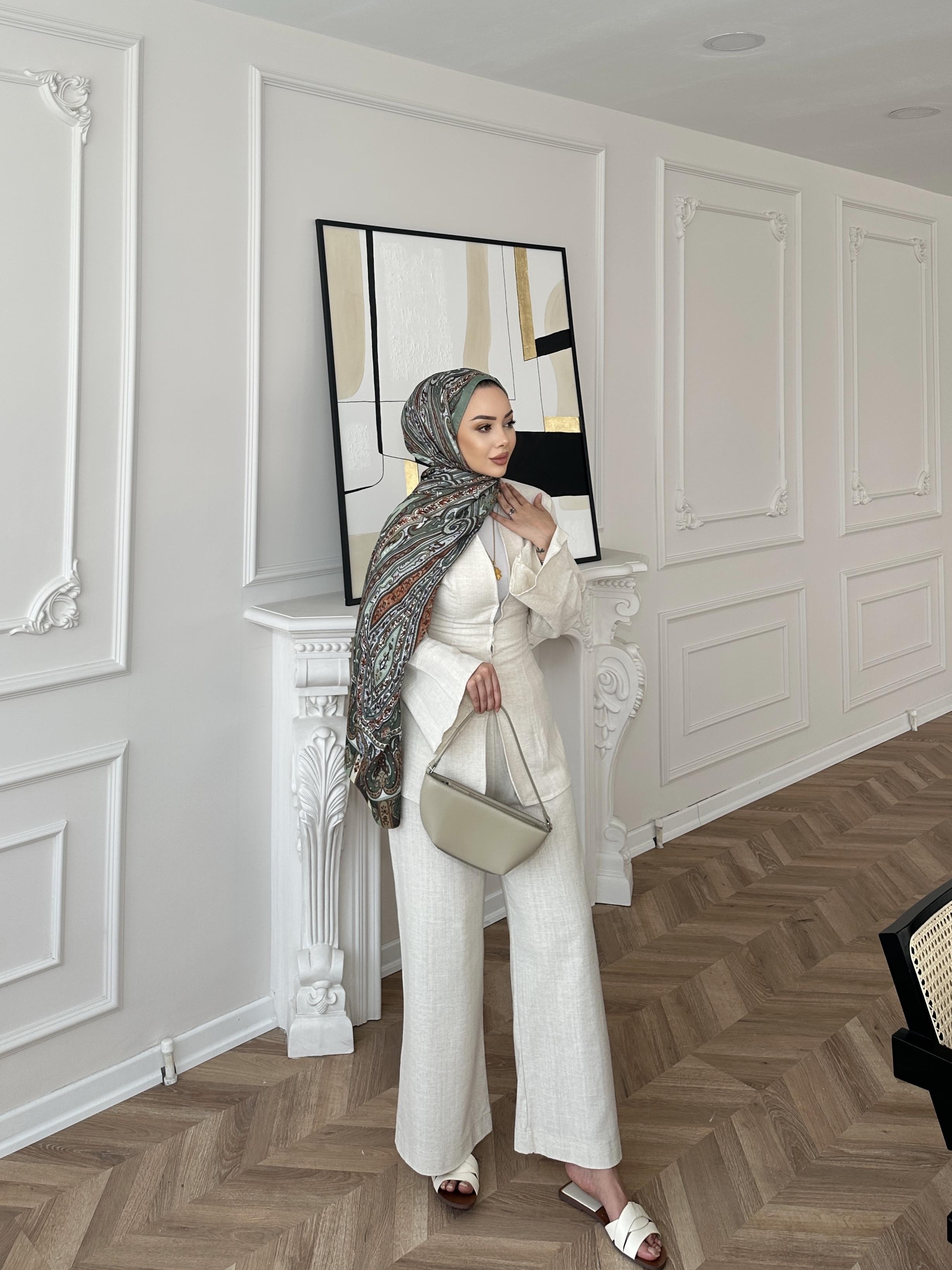 Evla Keten Takım Bej