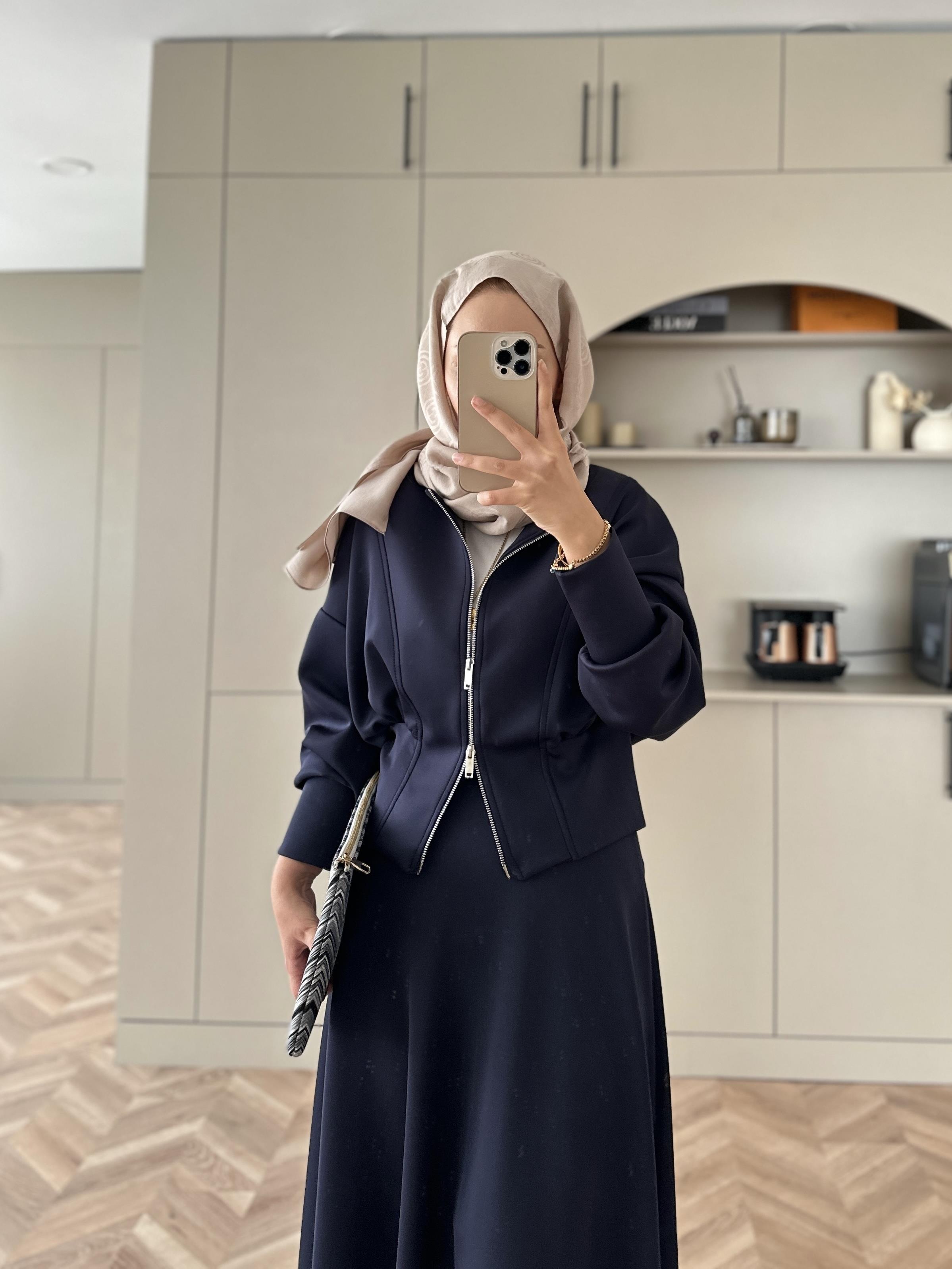 Fermuarlı Scuba Ceket Lacivert