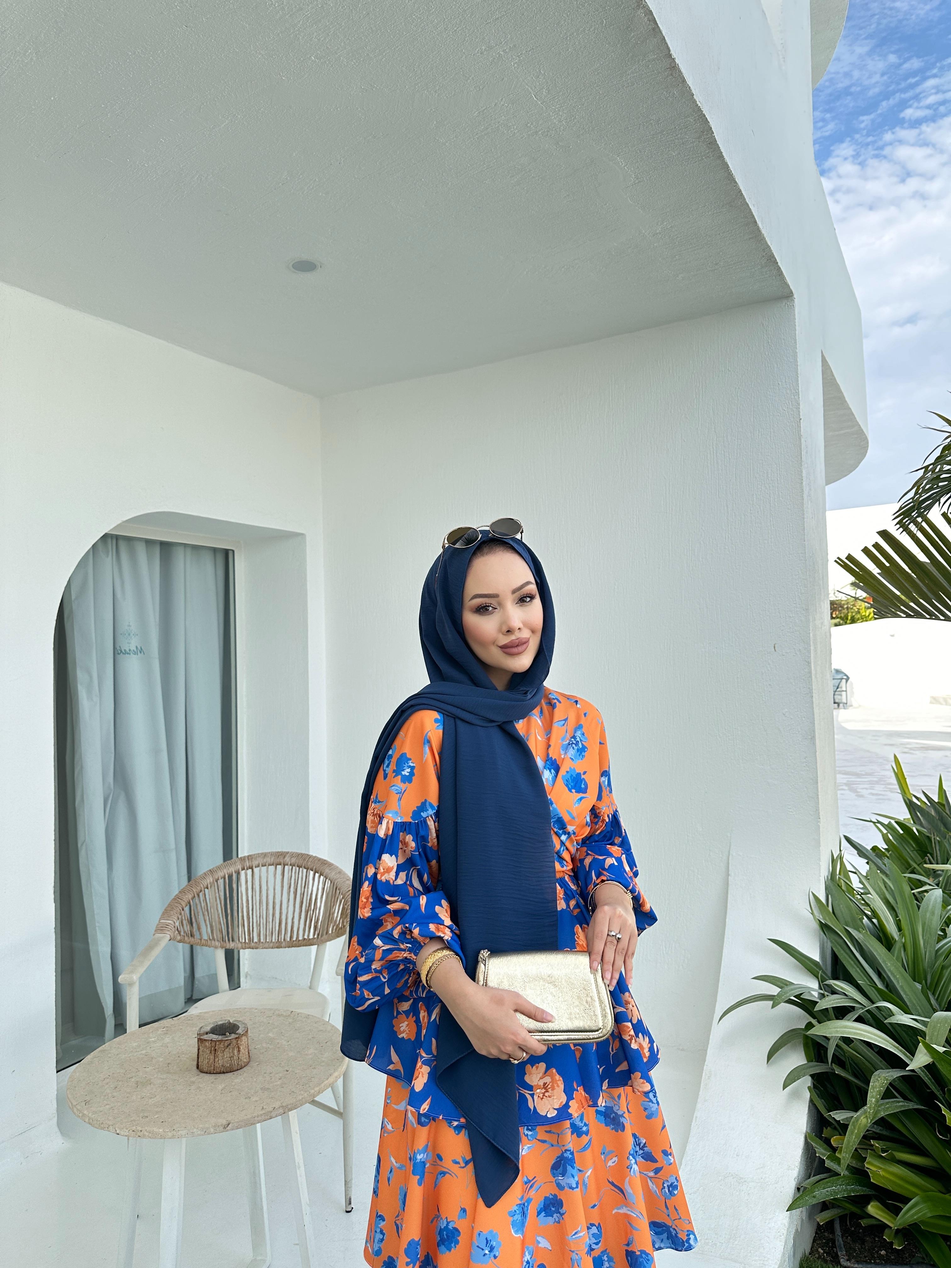 Flory Elbise Oranj Mavi