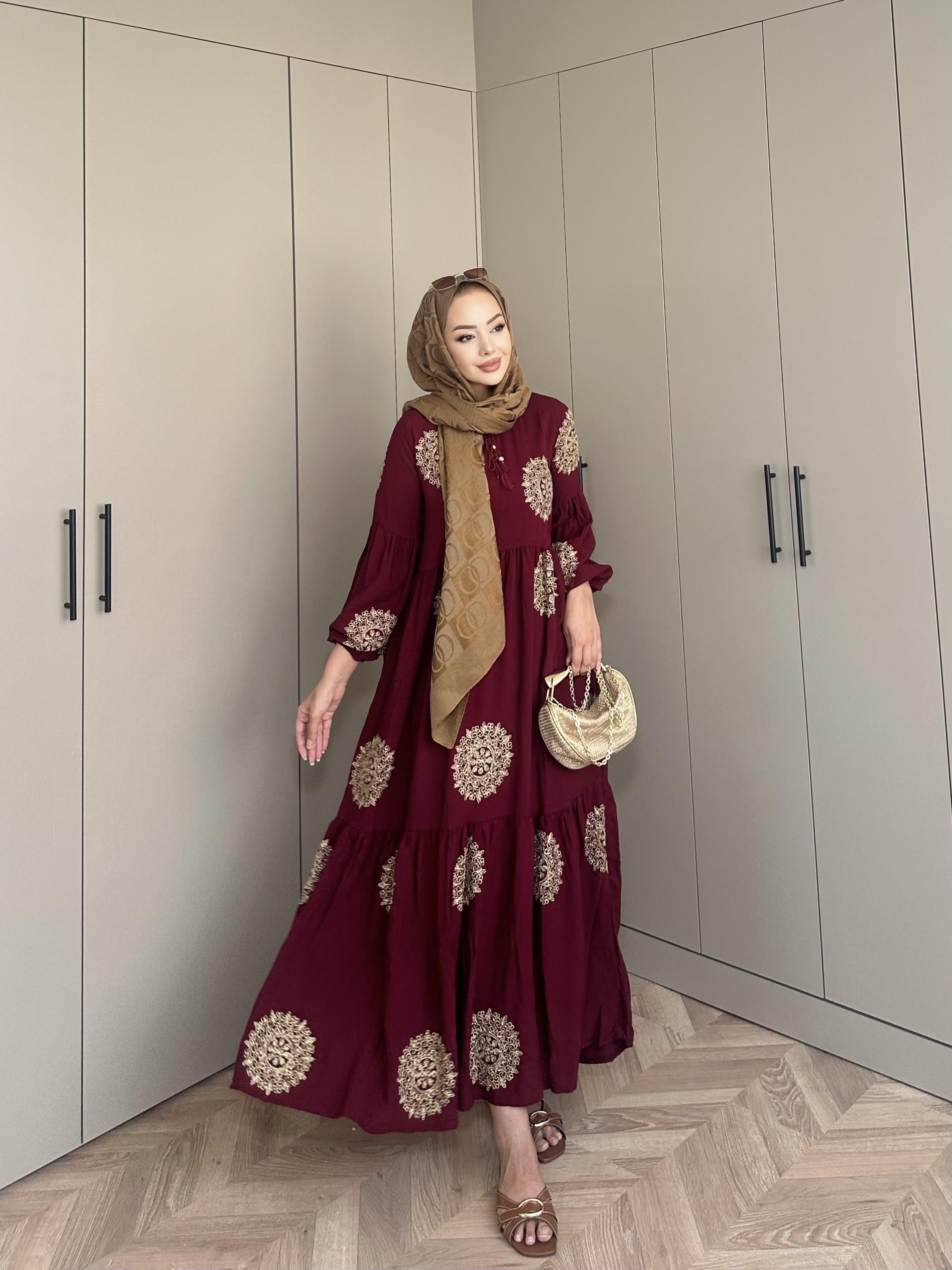 Güneş Viskon Elbise Bordo