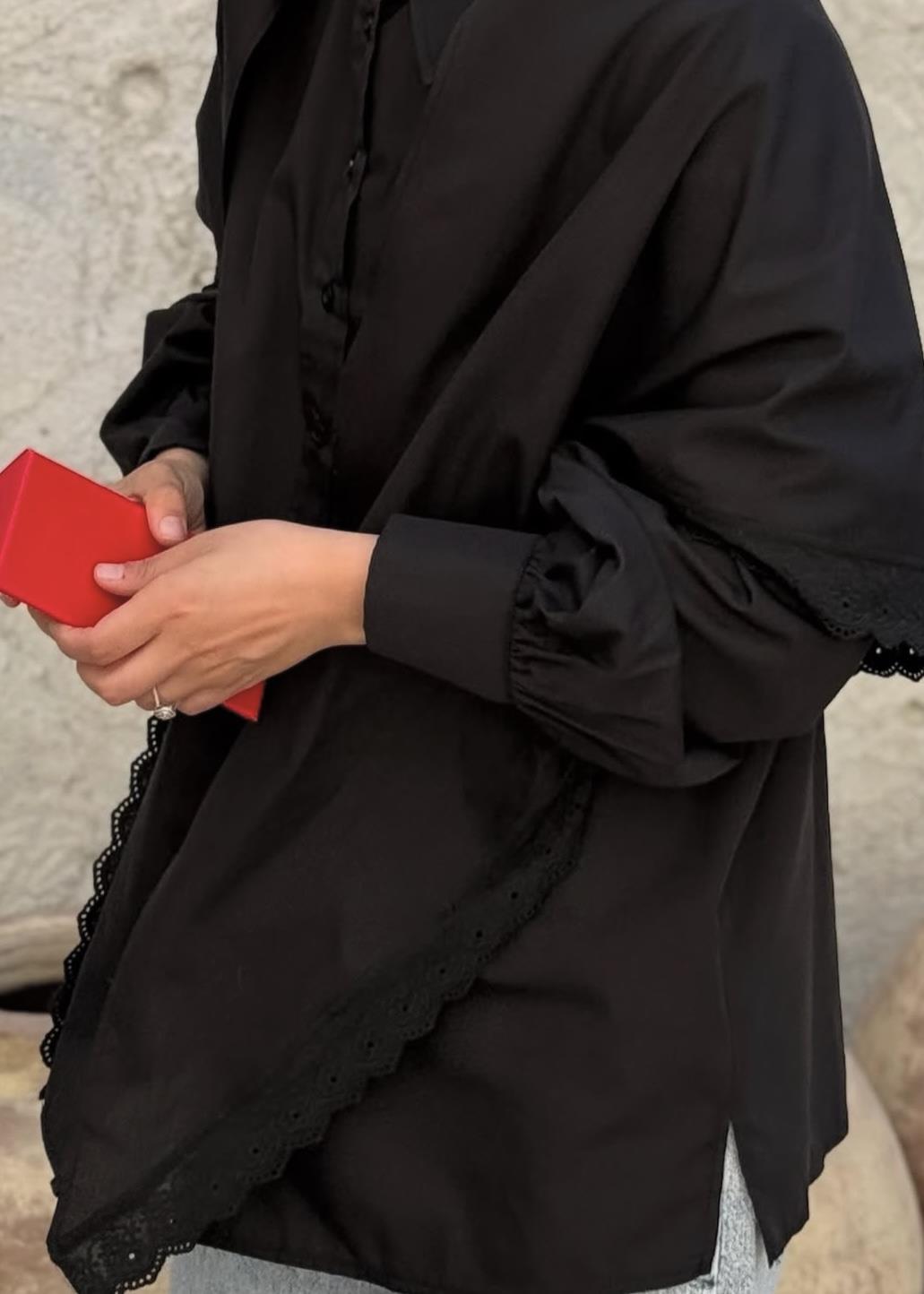 Güpürlü Gömlek Siyah