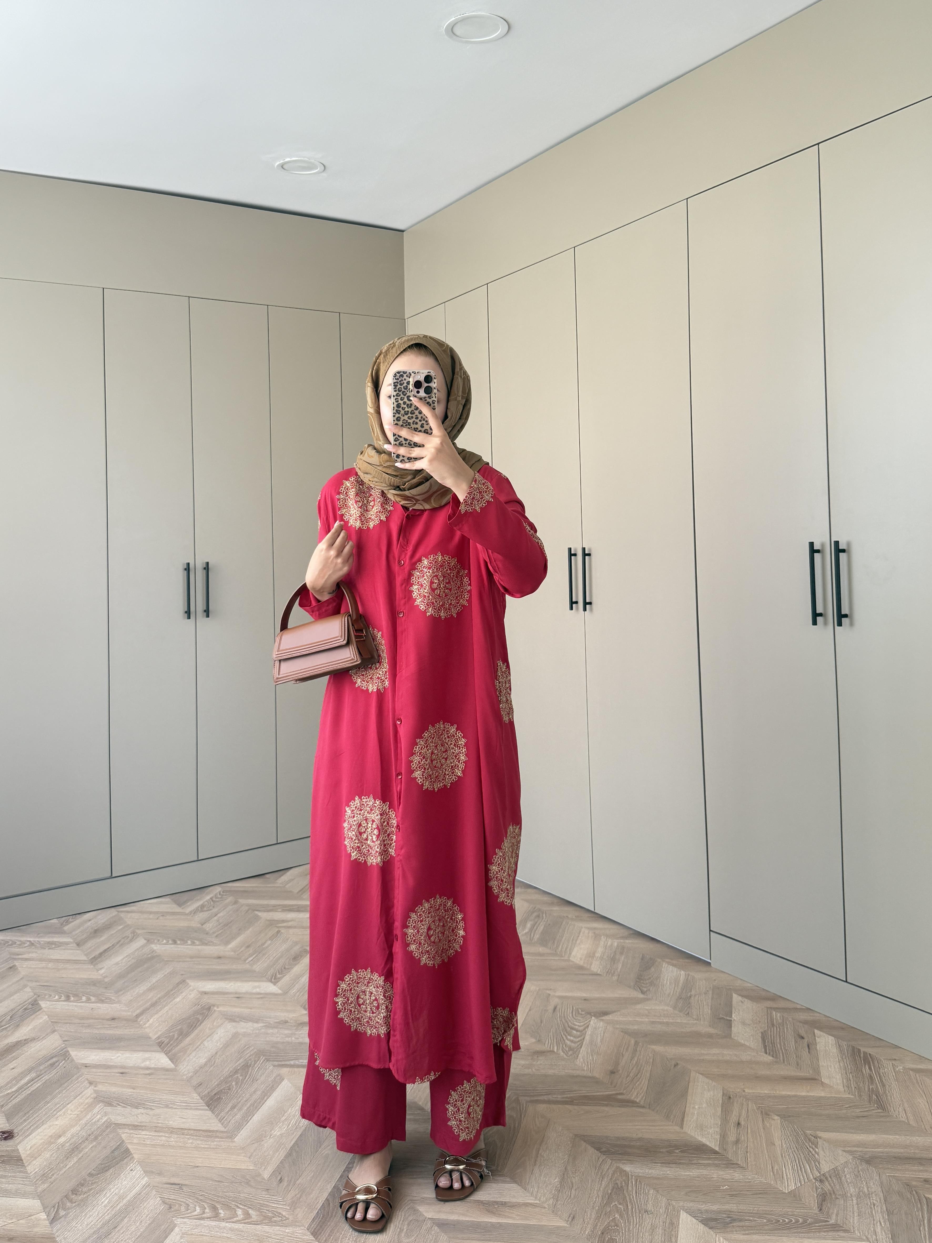 Hazel Pantolonlu Takım Kırmızı