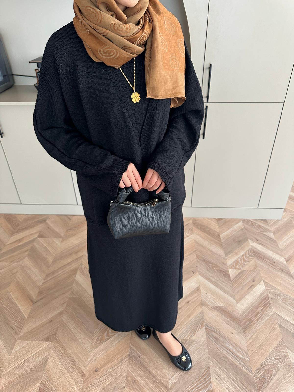 İç Elbiseli Hırkalı Triko Takım Siyah