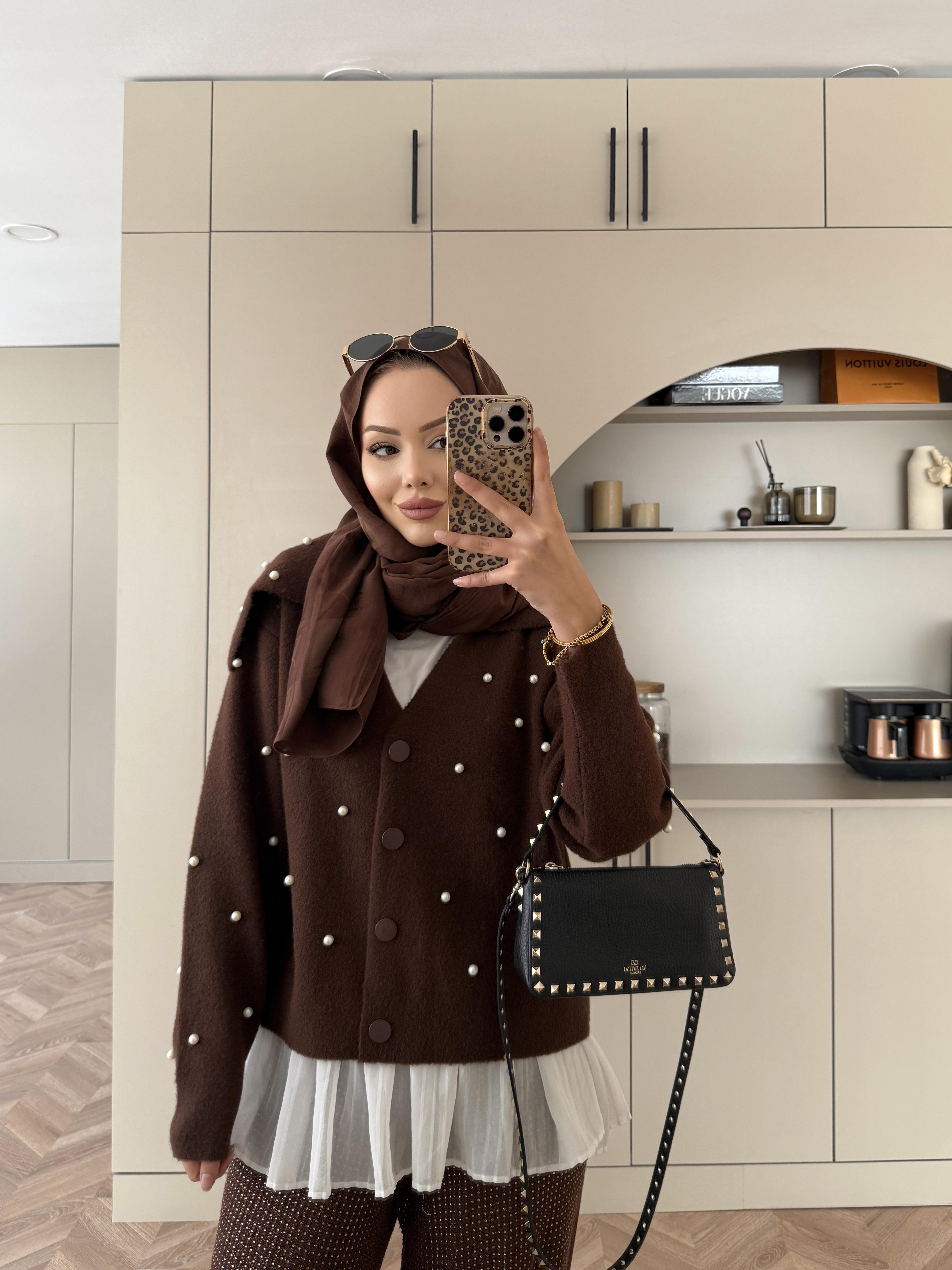 İncili Angora Hırka Acı Kahve