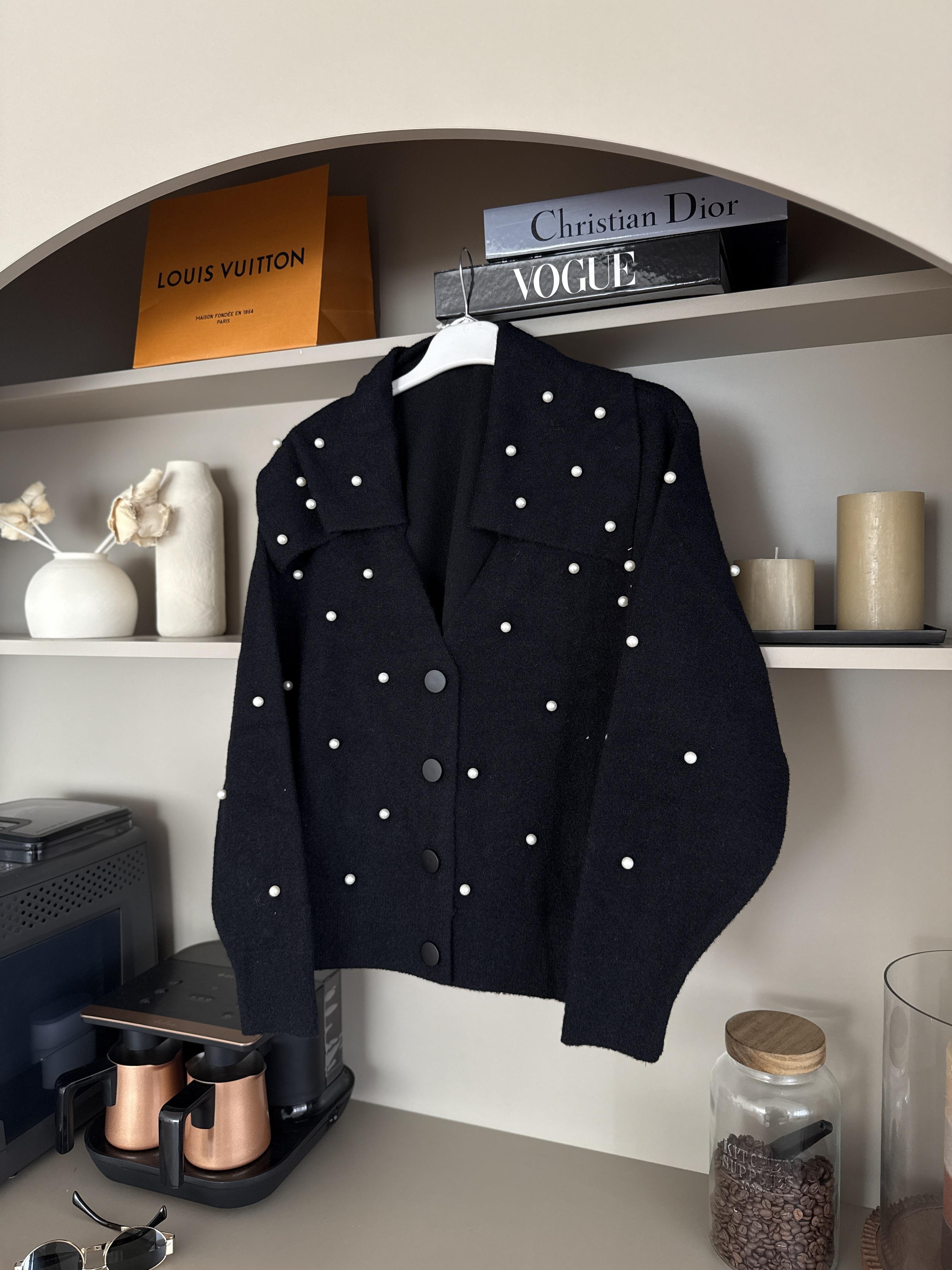 İncili Angora Hırka Siyah