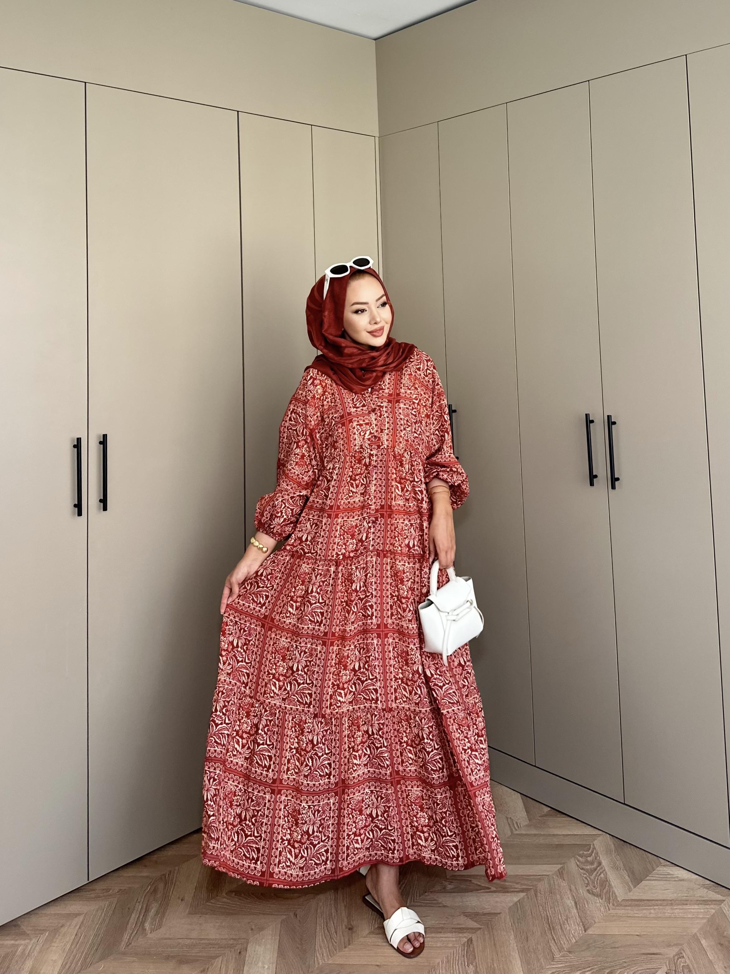 İsra Viskon Elbise Kiremit