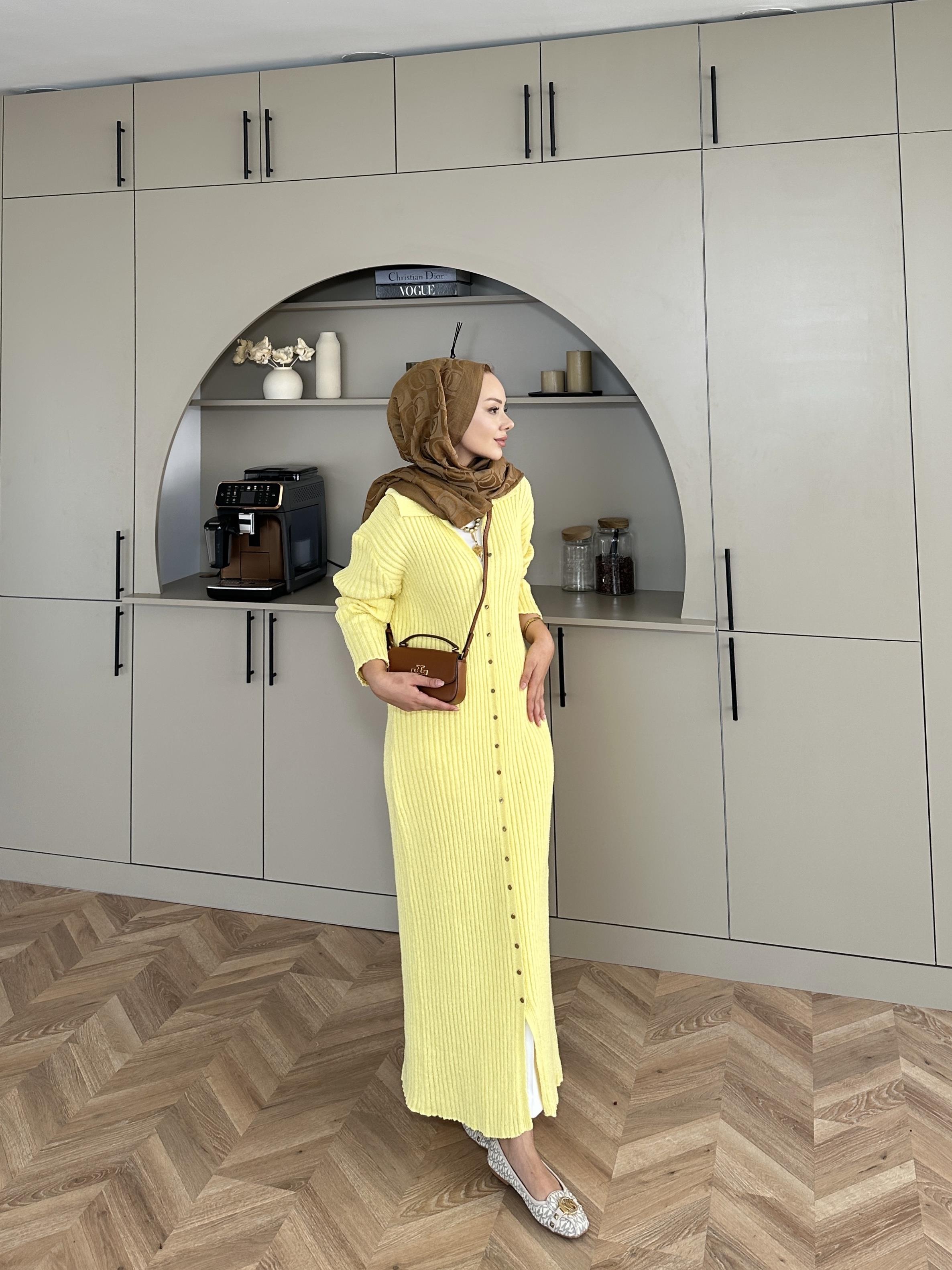 Jayana Uzun Triko Hırka Sarı