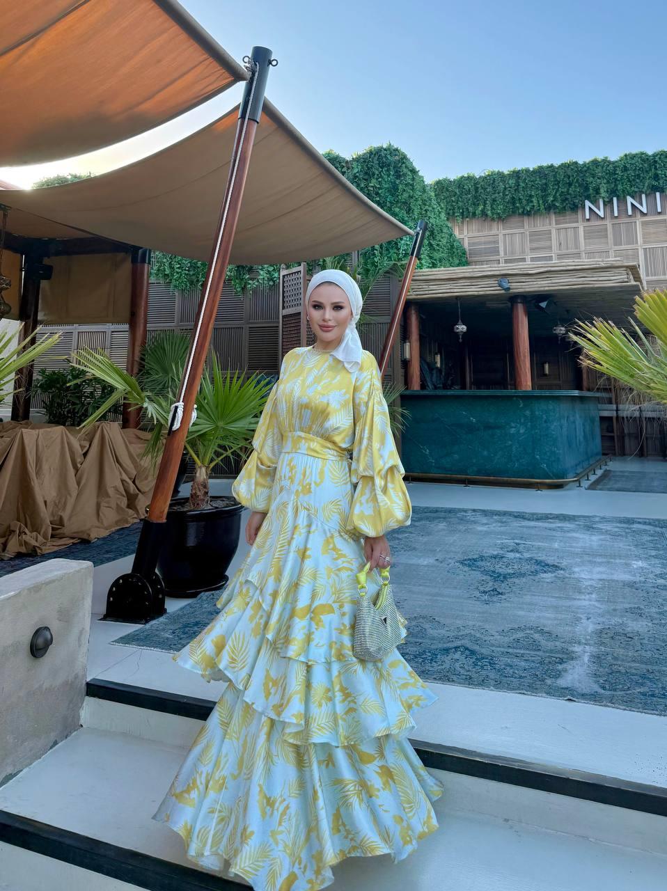 Julliet Saten Elbise Yağ Yeşili