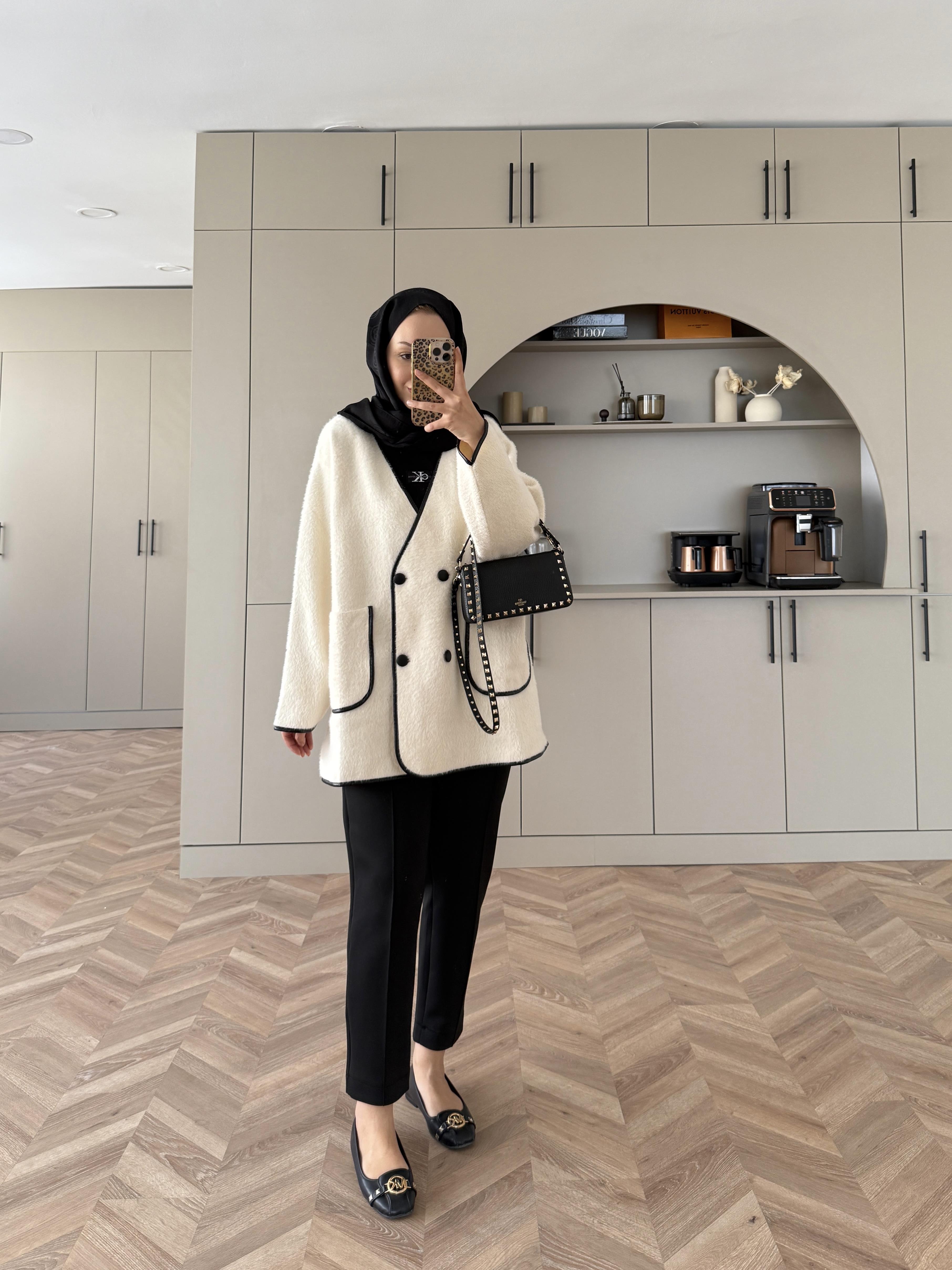 Keira Angora Biyeli Hırka/Ceket Ekru