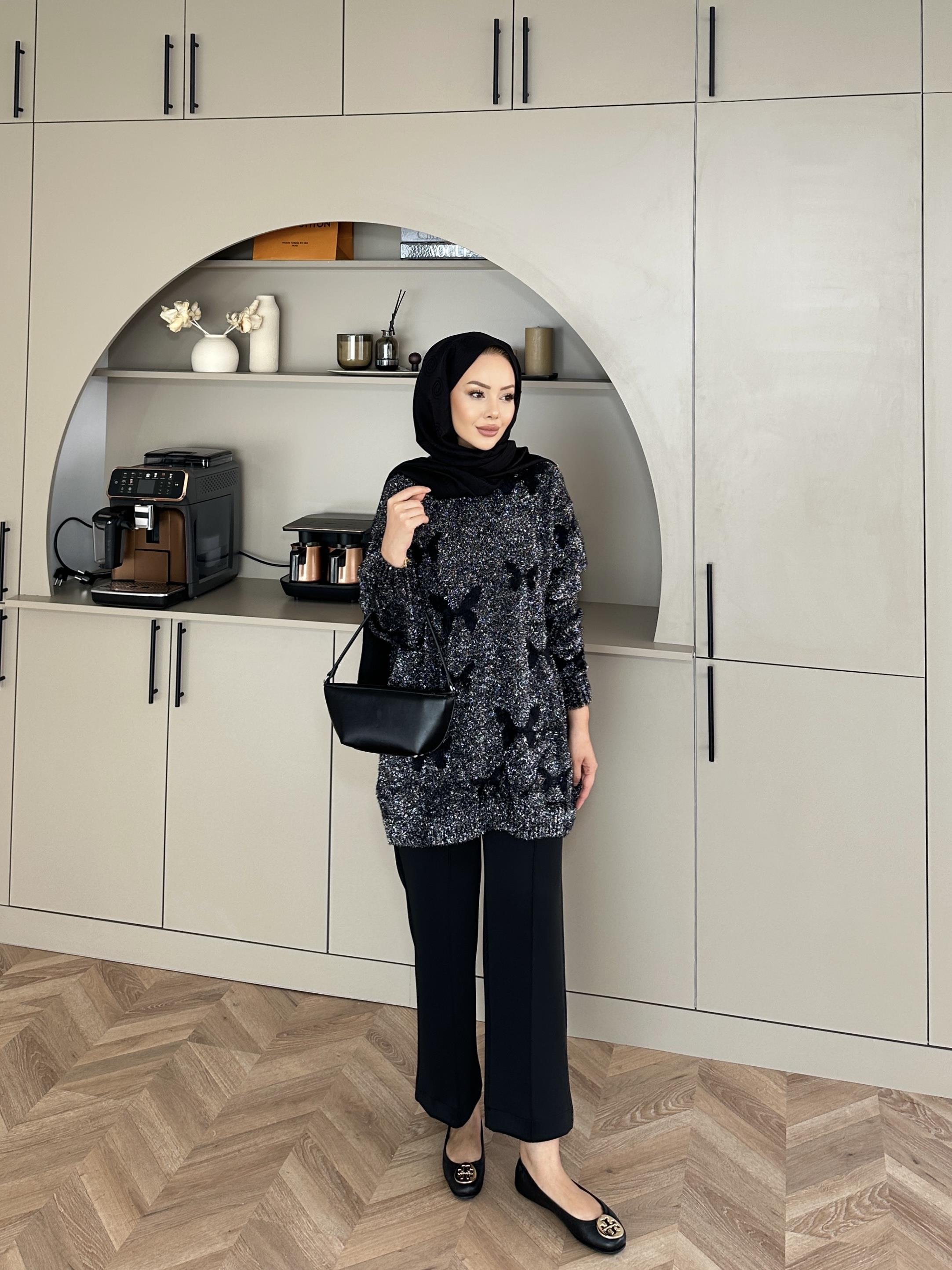 Kelebek Simli Kazak Siyah