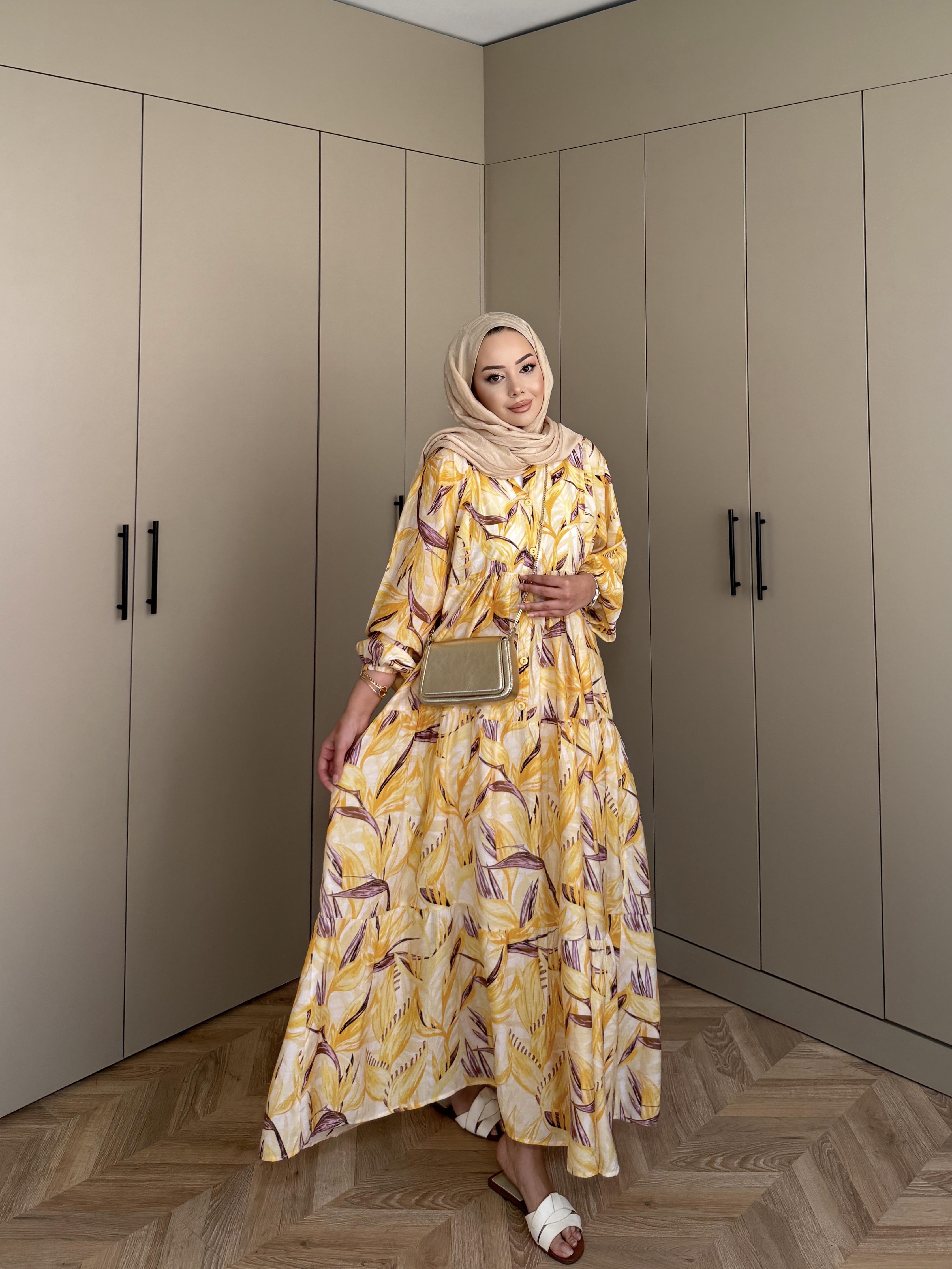 Kiraz Pamuk Vual Elbise Sarı