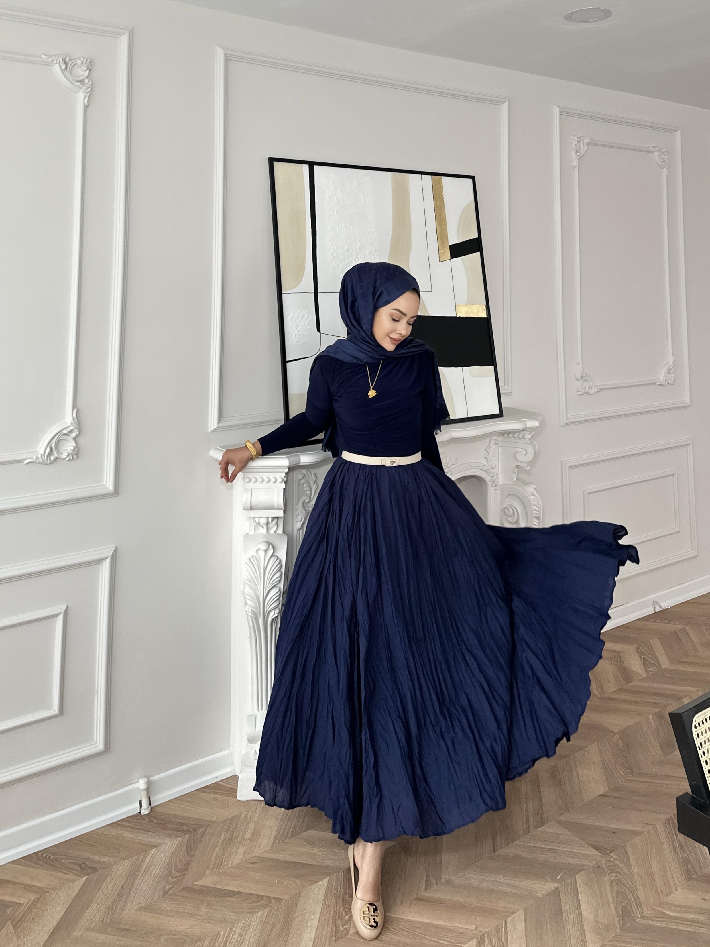 Kırışık Etek Lacivert