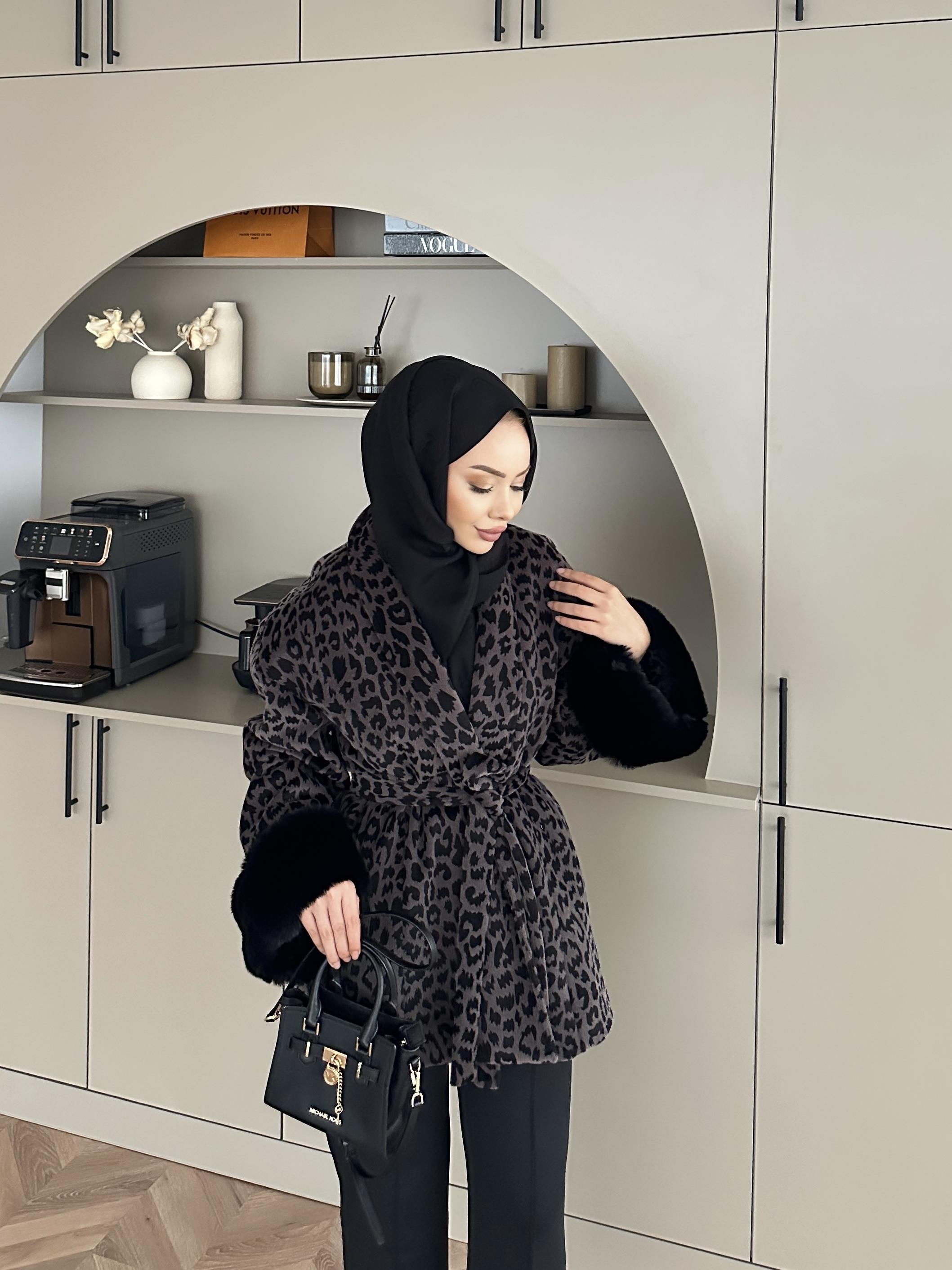 Kürk Kollu Leopar Kaban Kahverengi