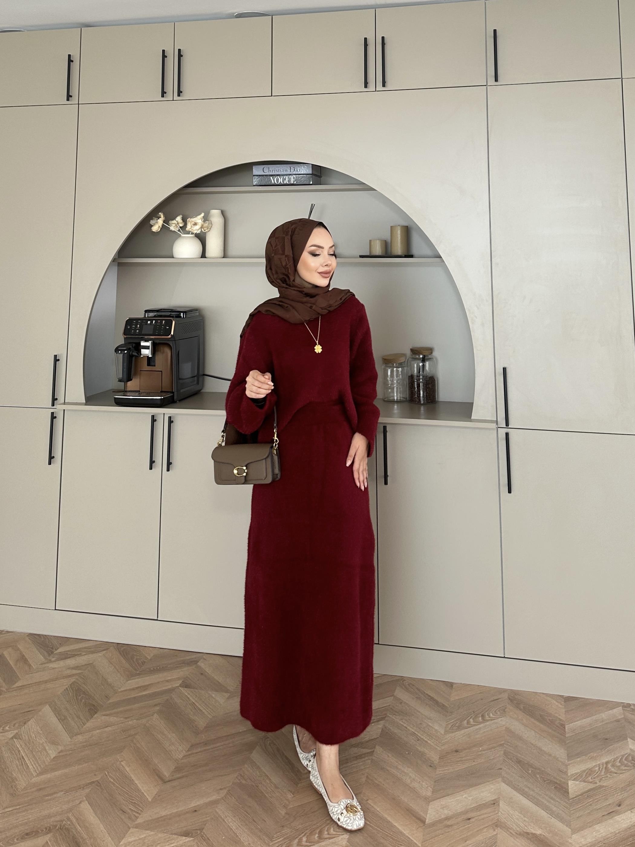 Leah Sakallı Triko Etekli Takım Bordo