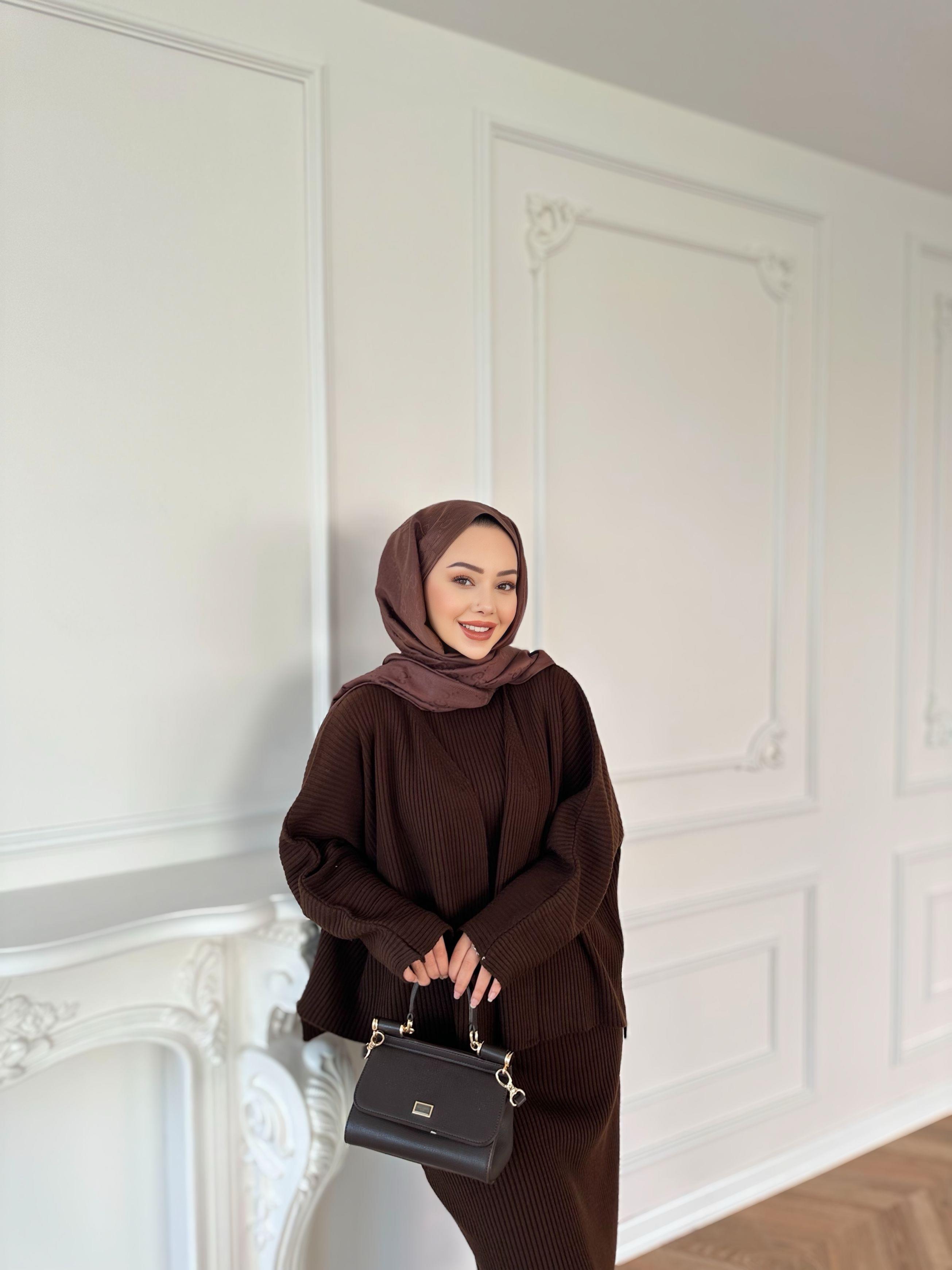 Liza Hırkalı Triko Elbise Kahverengi