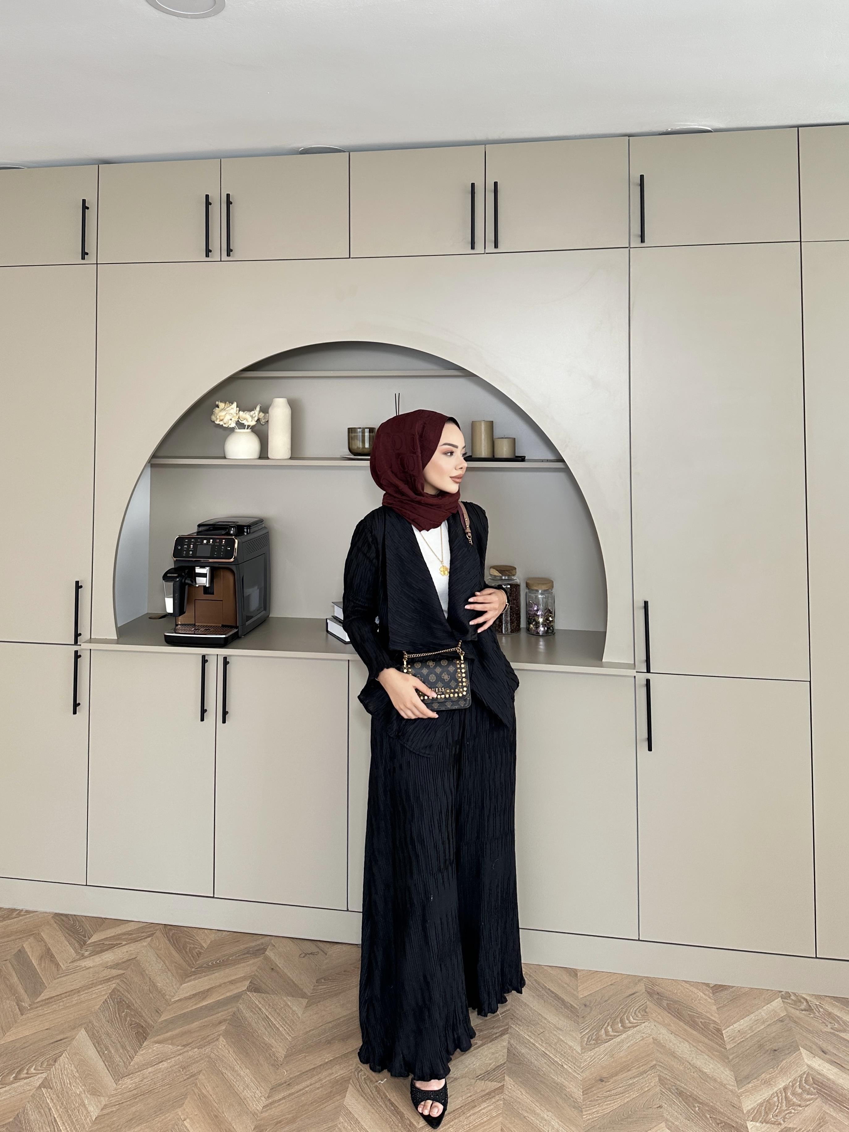 Lucinda Çizgili Keten Takım Siyah