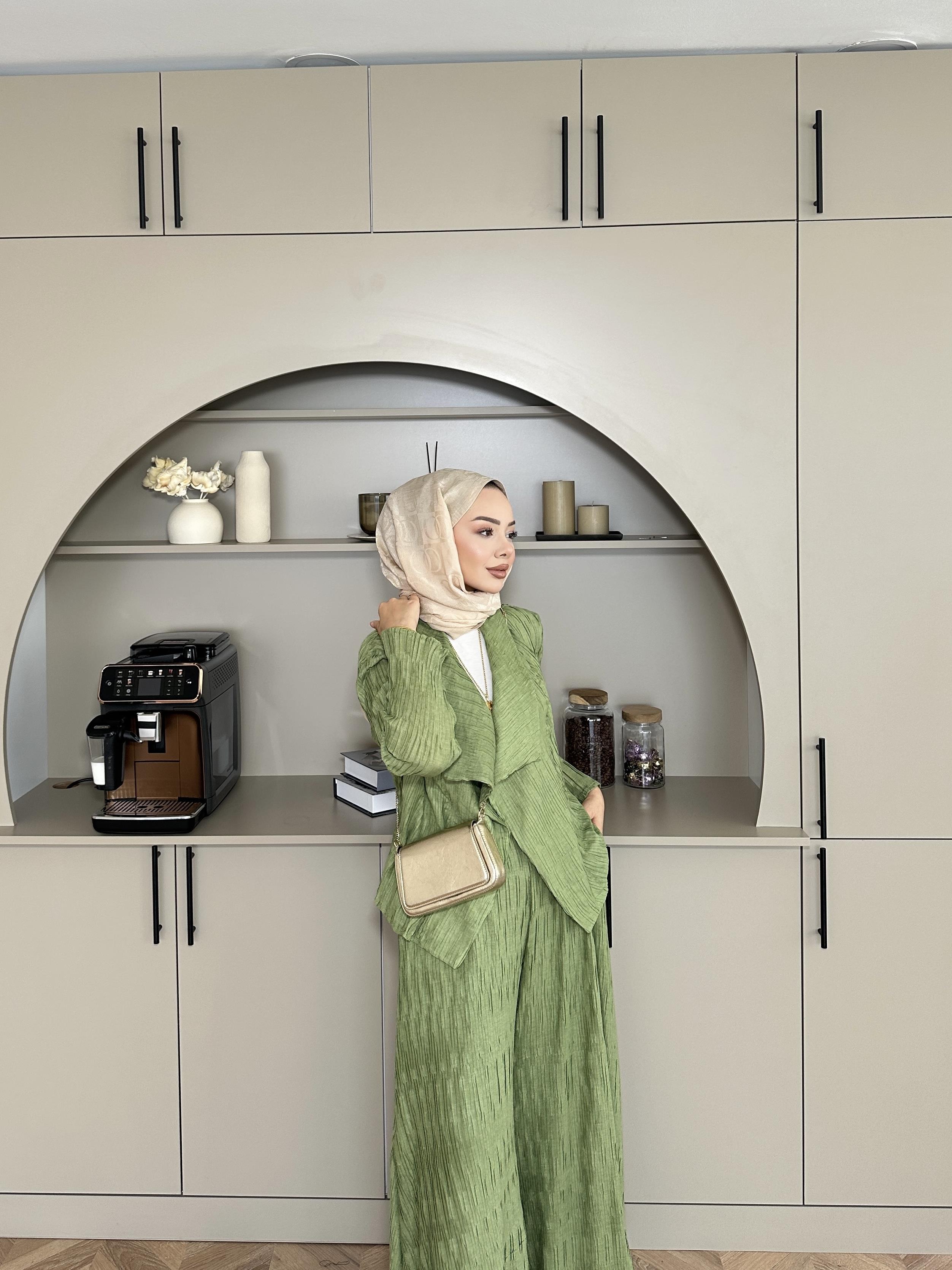 Lucinda Çizgili Keten Takım Yeşil