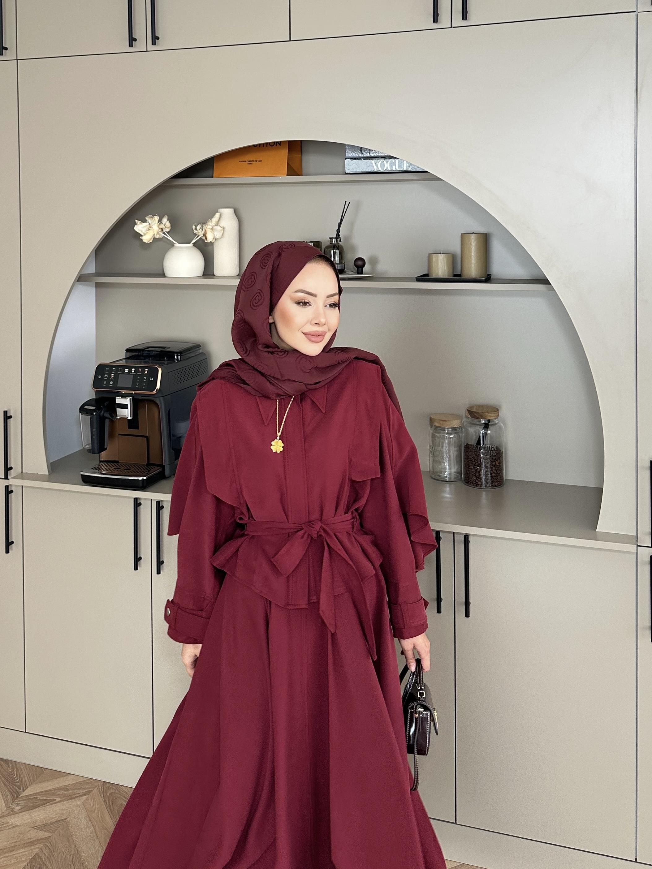 Mela Tensel Etekli Takım Bordo