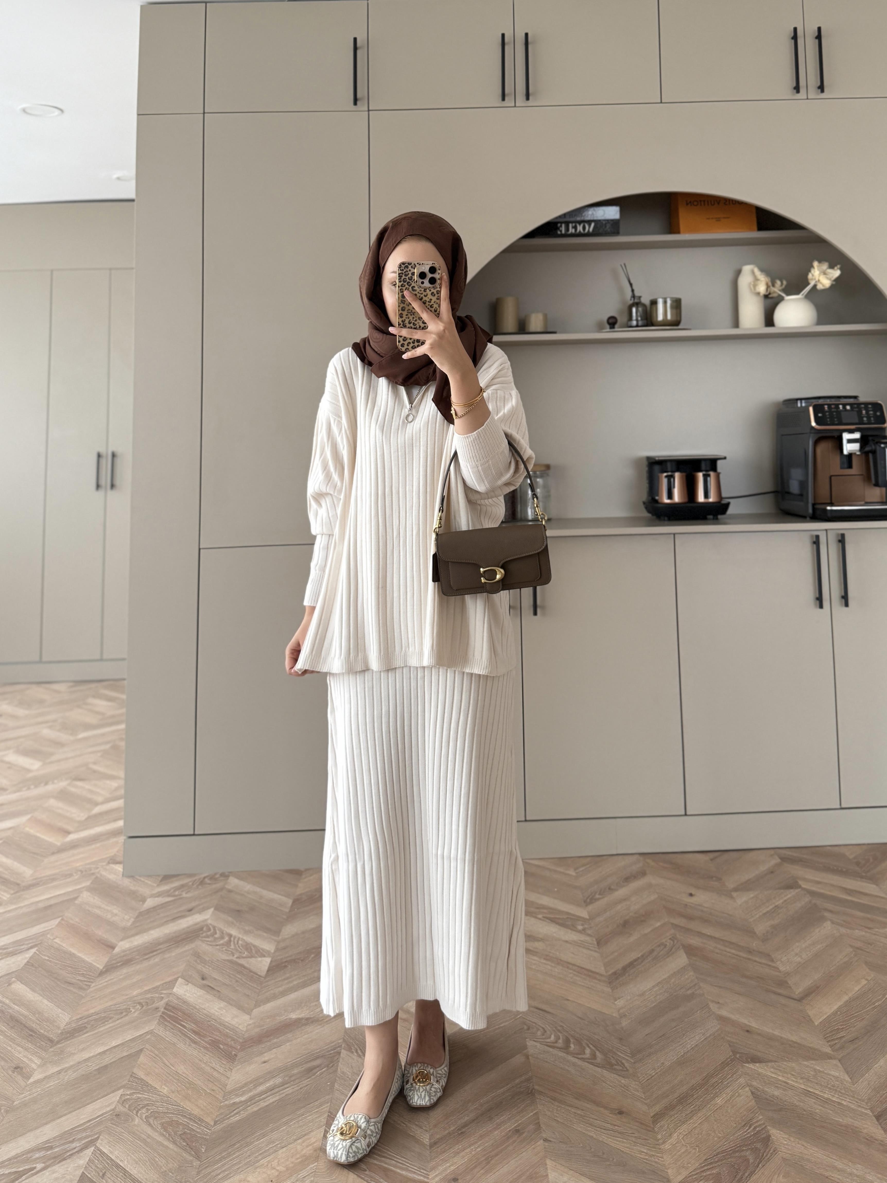 Morden Triko Etekli Takım Bej