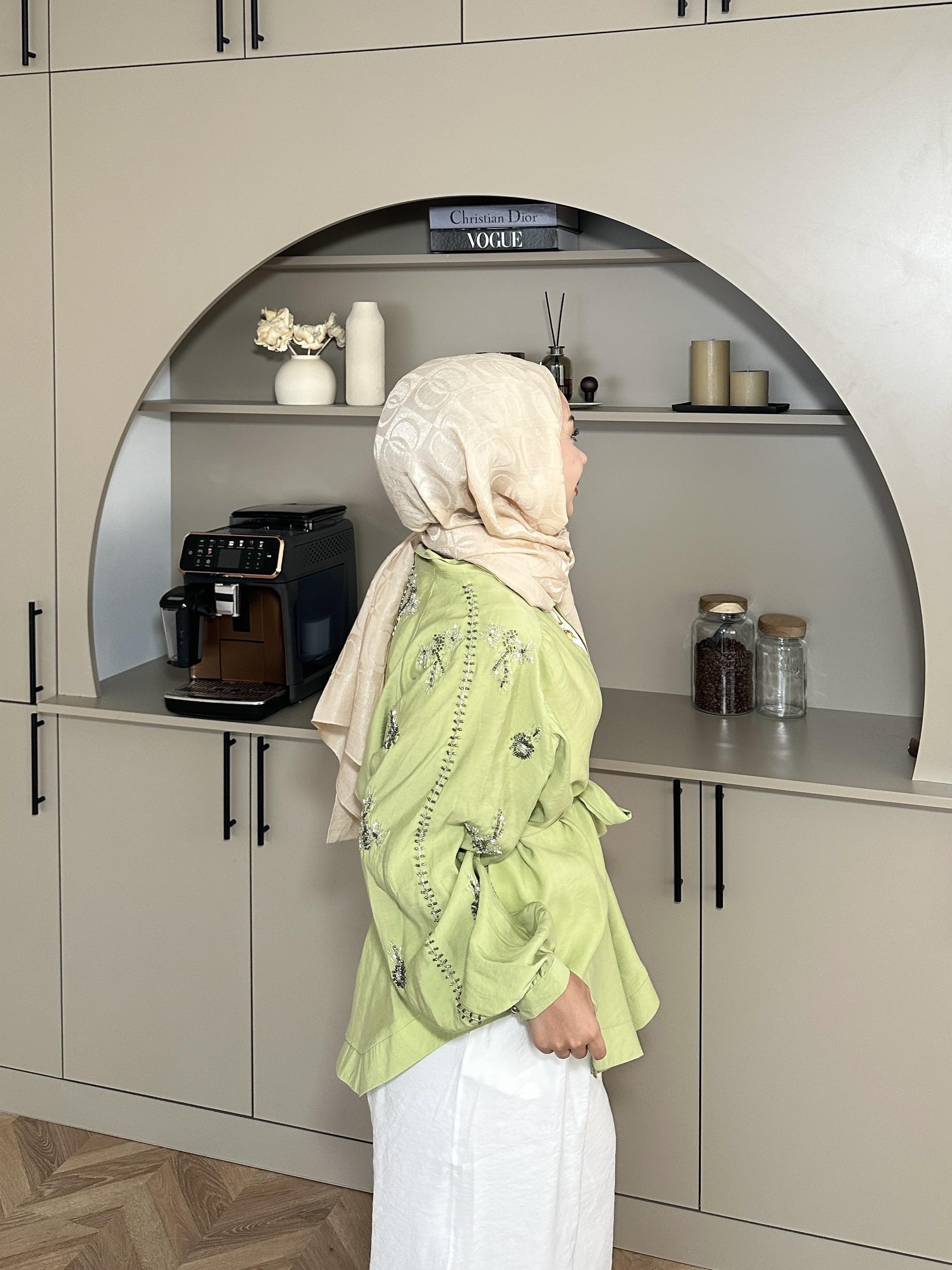 Nakışlı Kimono Fıstık Yeşili