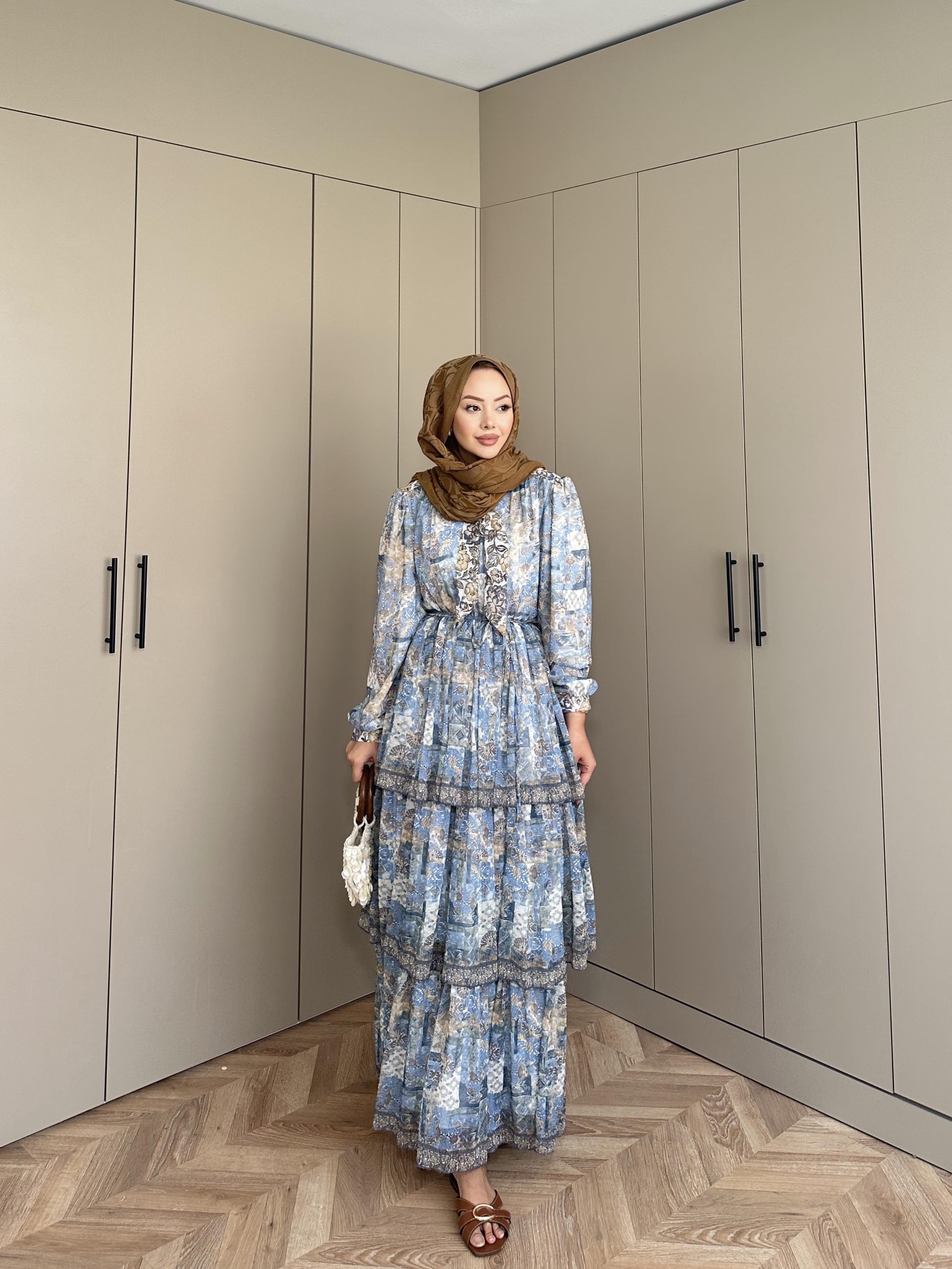 Nüha Kat Kat Elbise Mavi