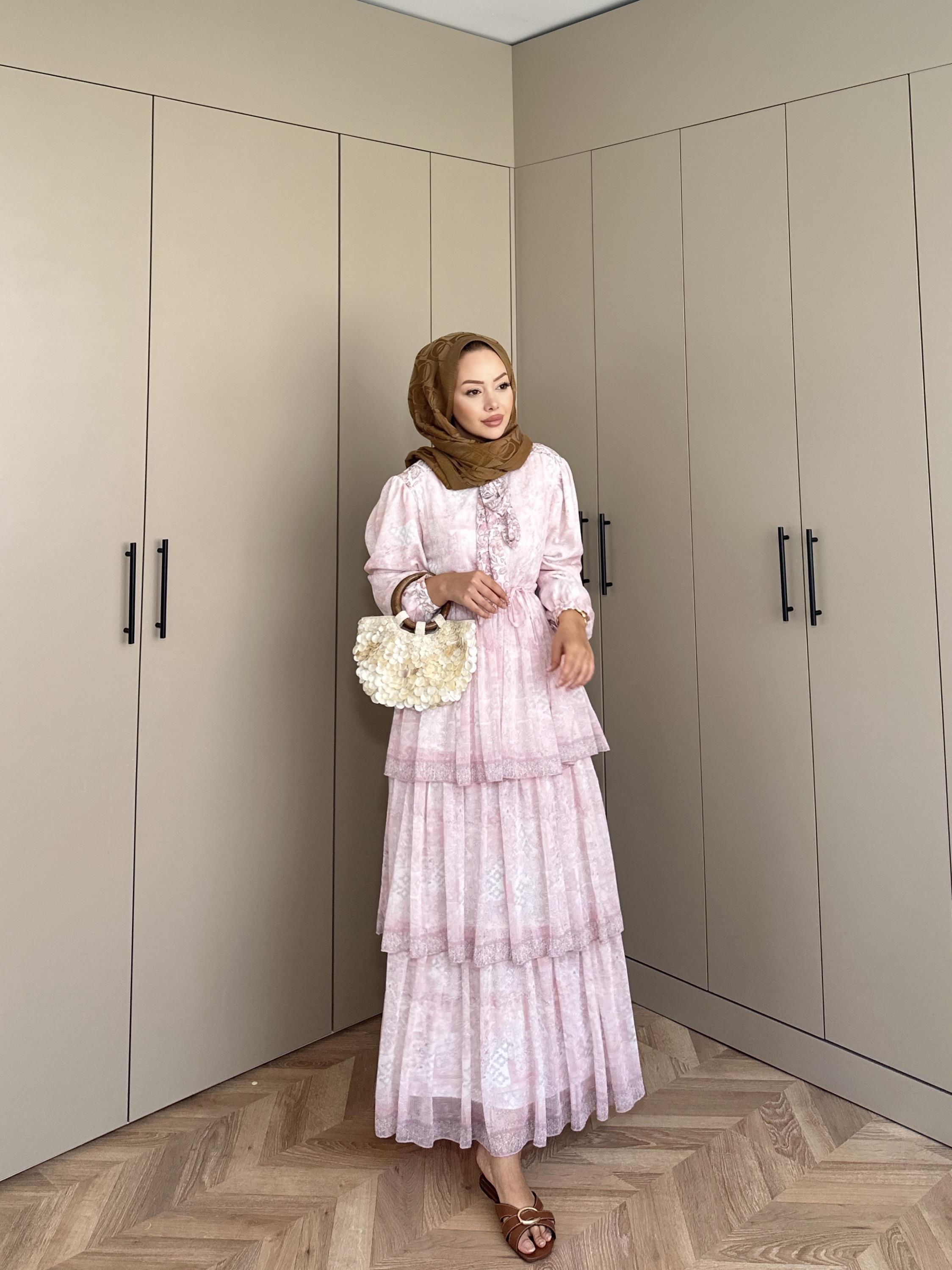 Nüha Kat Kat Elbise Pembe