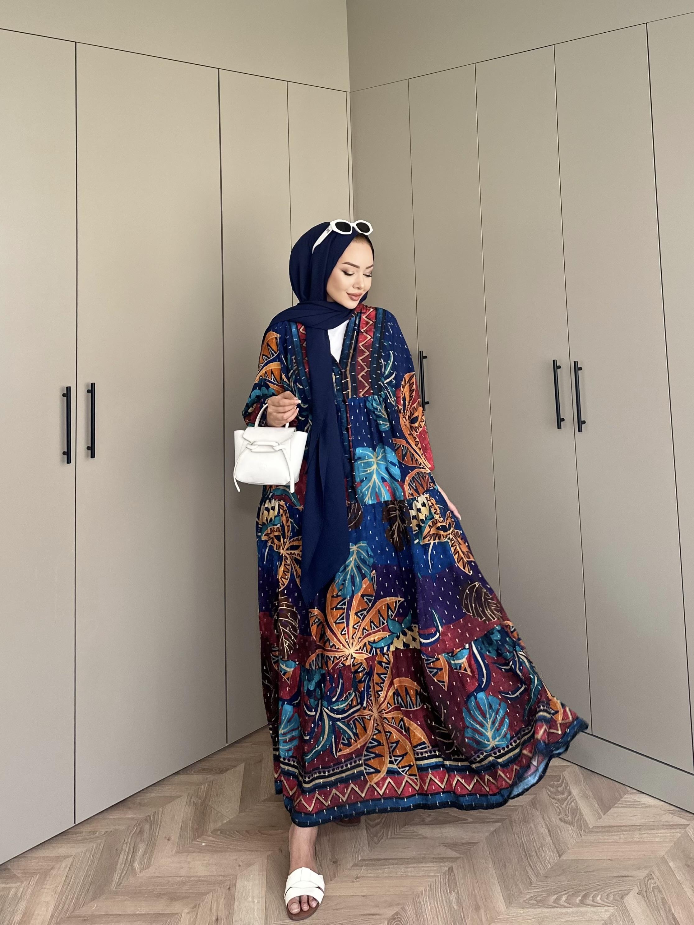 Otantik Viskon Elbise Mavi