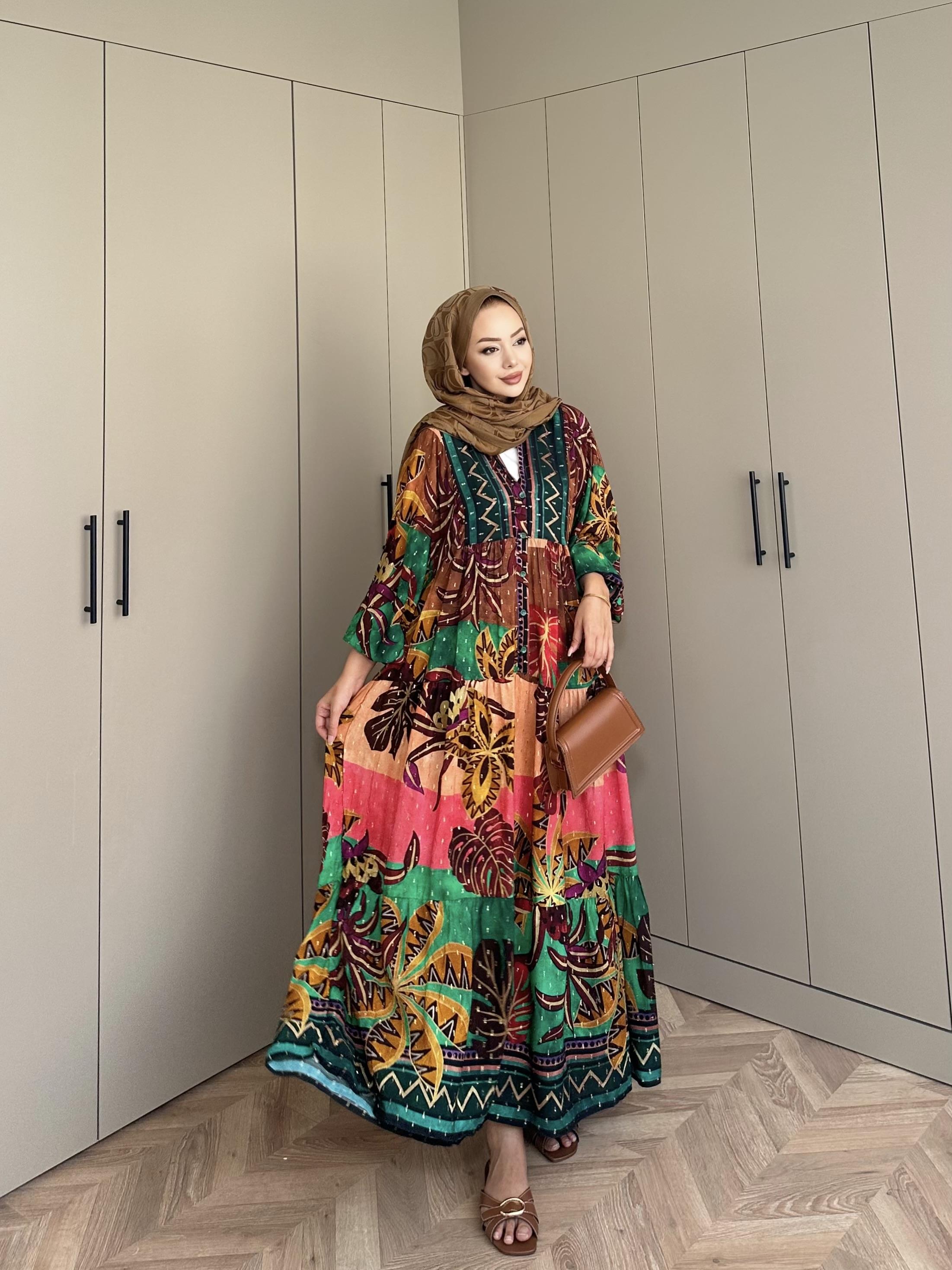 Otantik Viskon Elbise Yeşil