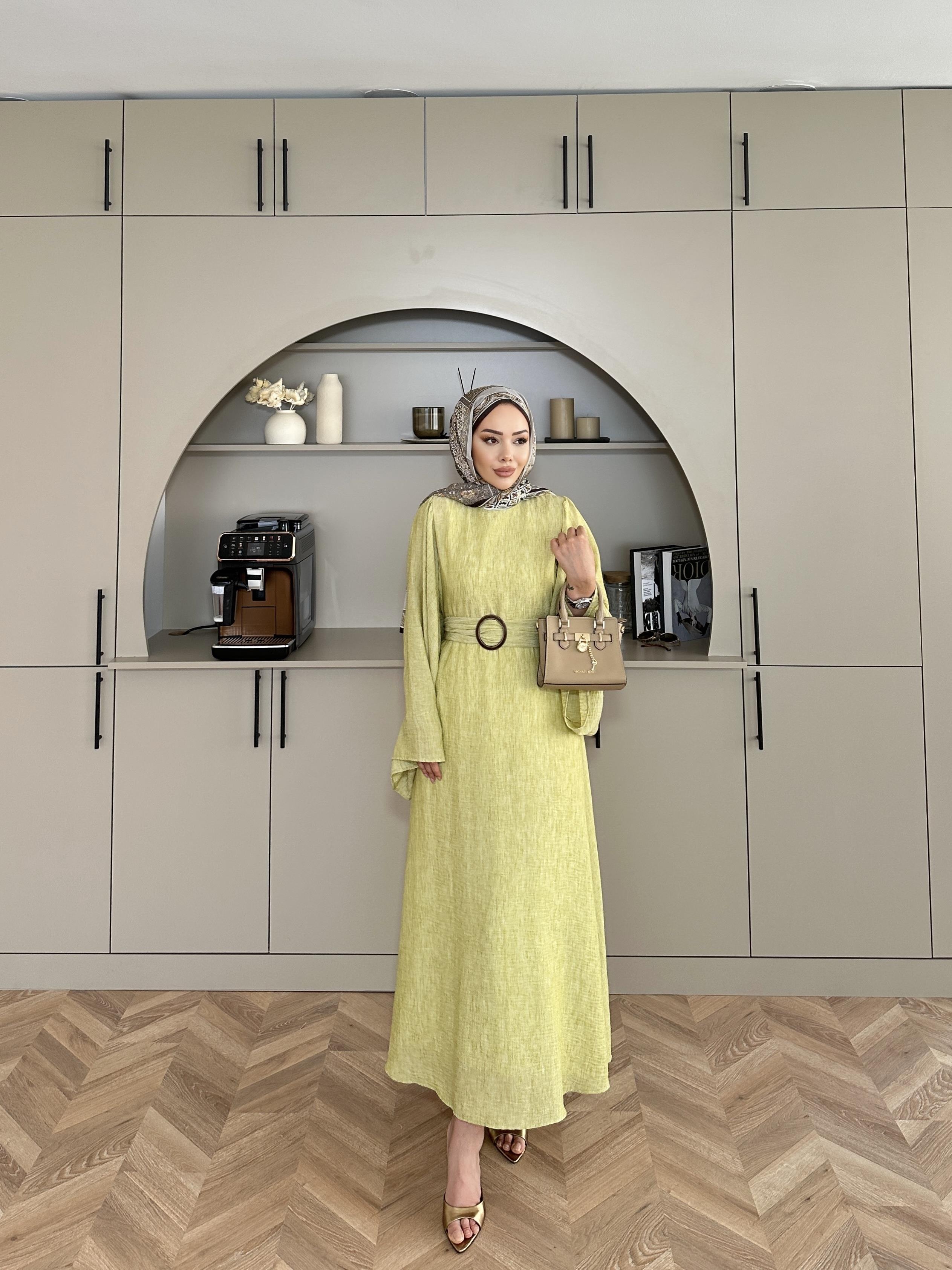 Pearls Elbise Yağ Yeşili