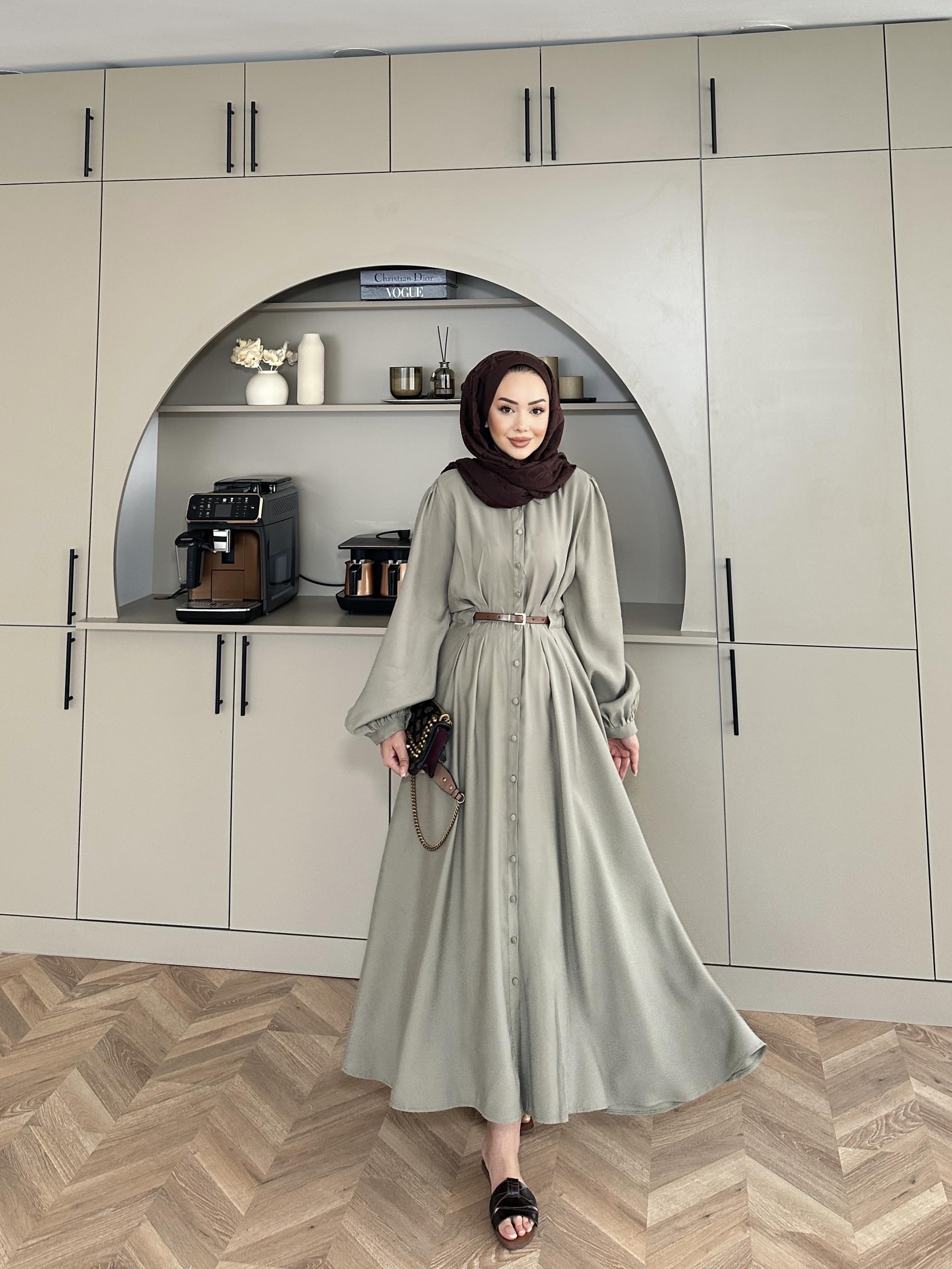 Perla Tensel Elbise Haki