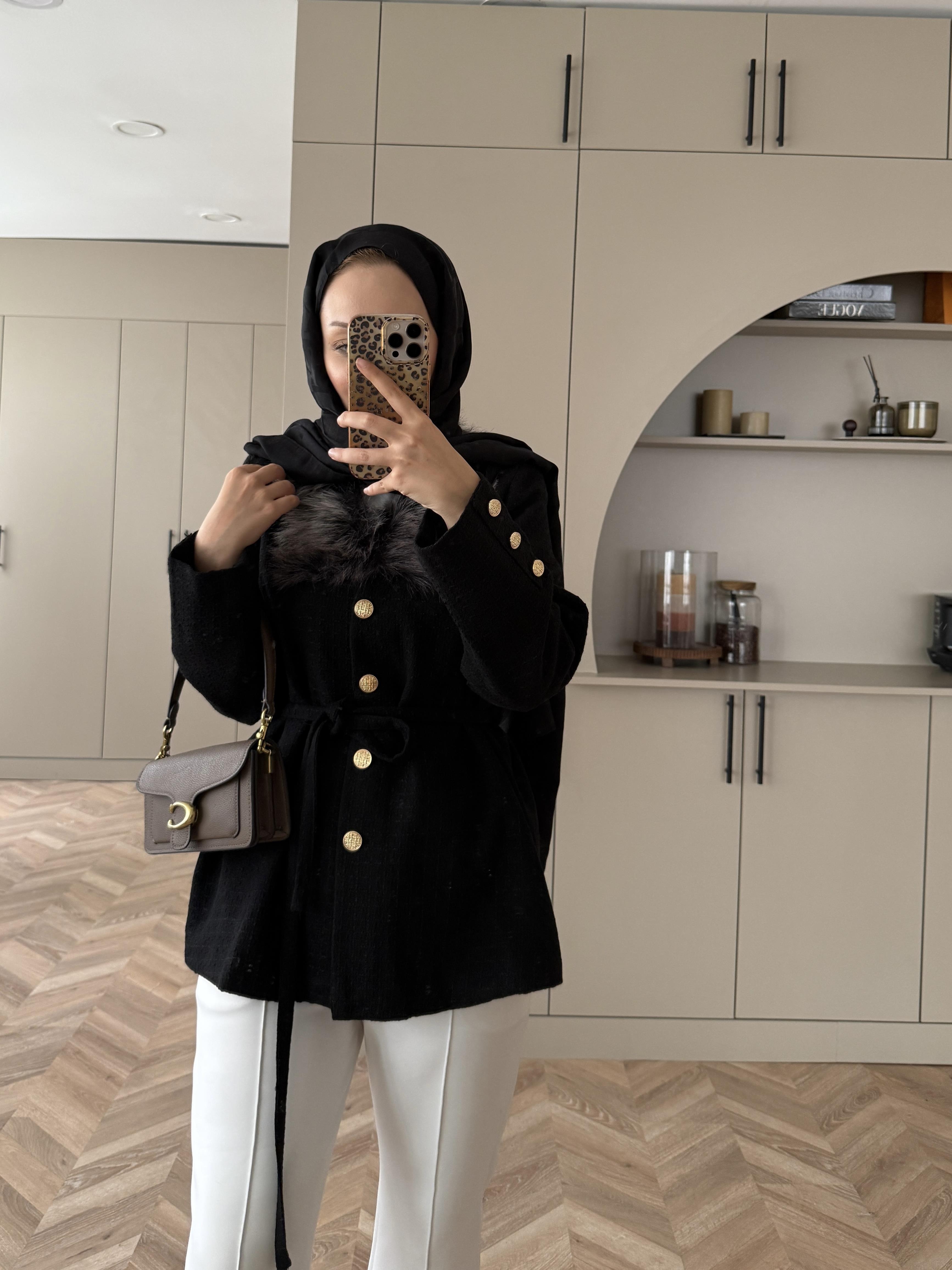 Quva Kürk Detaylı Hırka/Ceket Siyah