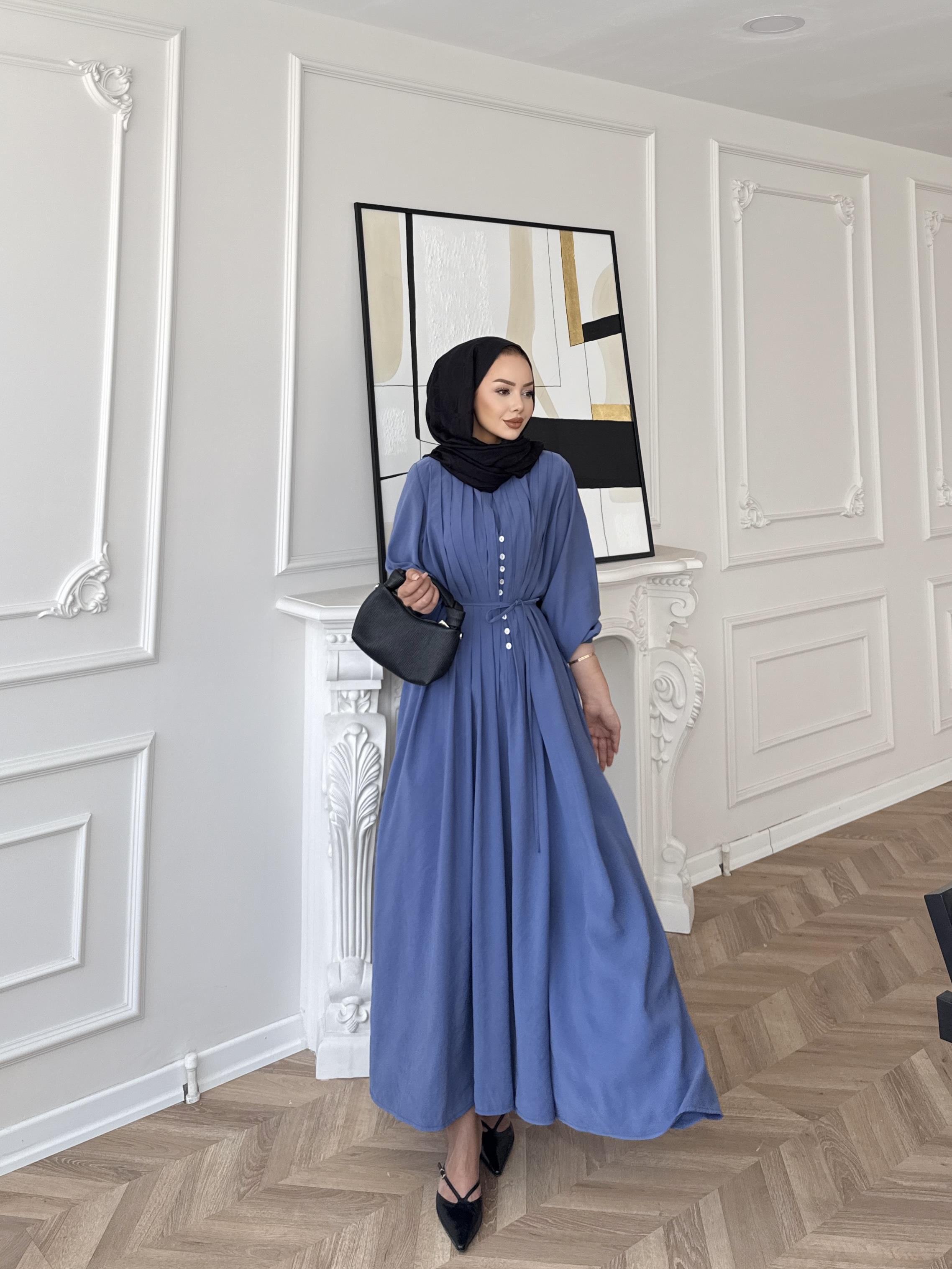 Retro Nervüllü Elbise İndigo