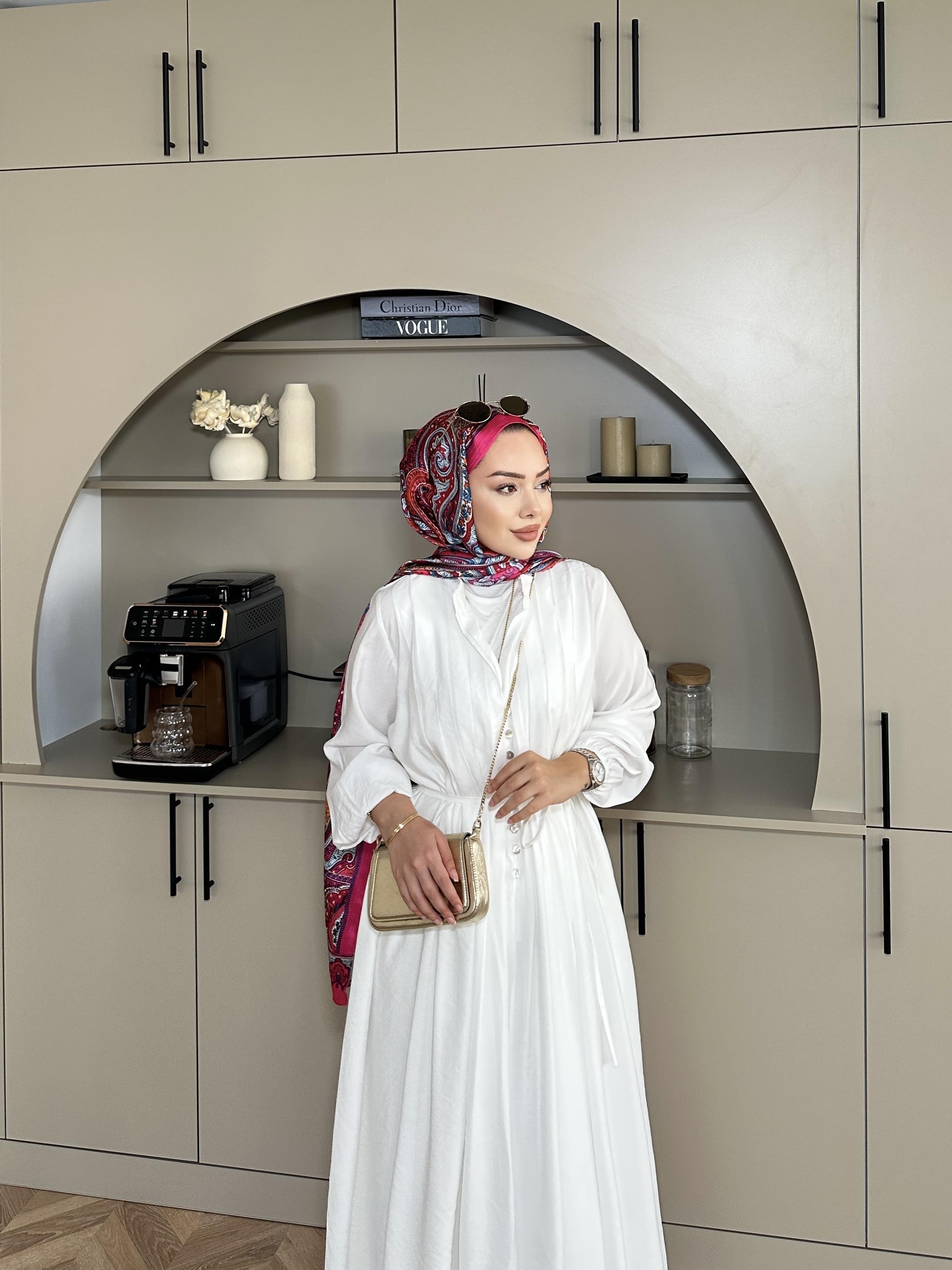 Retro Nervürlü Elbise Ekru