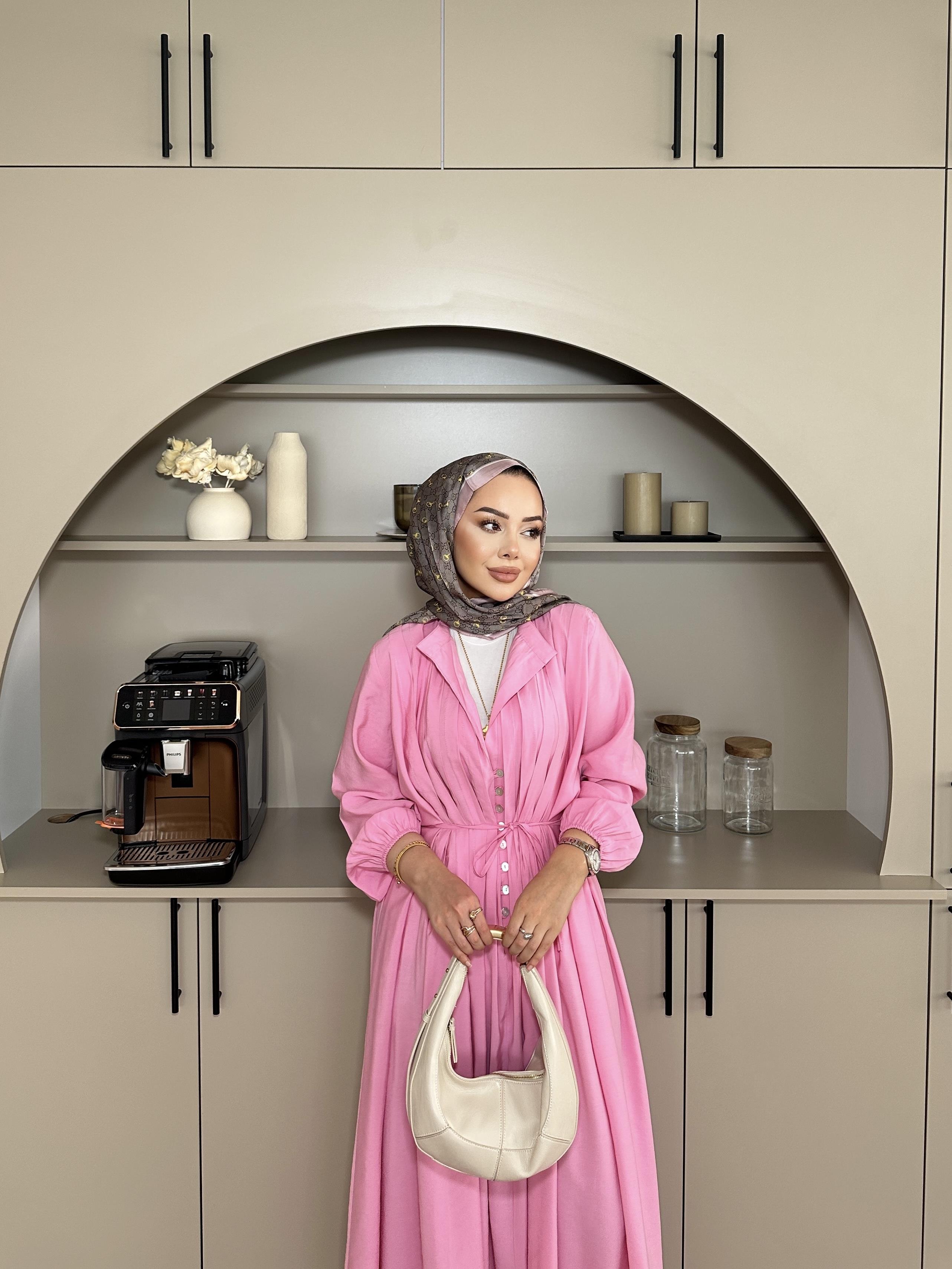 Retro Nervürlü Elbise Pembe