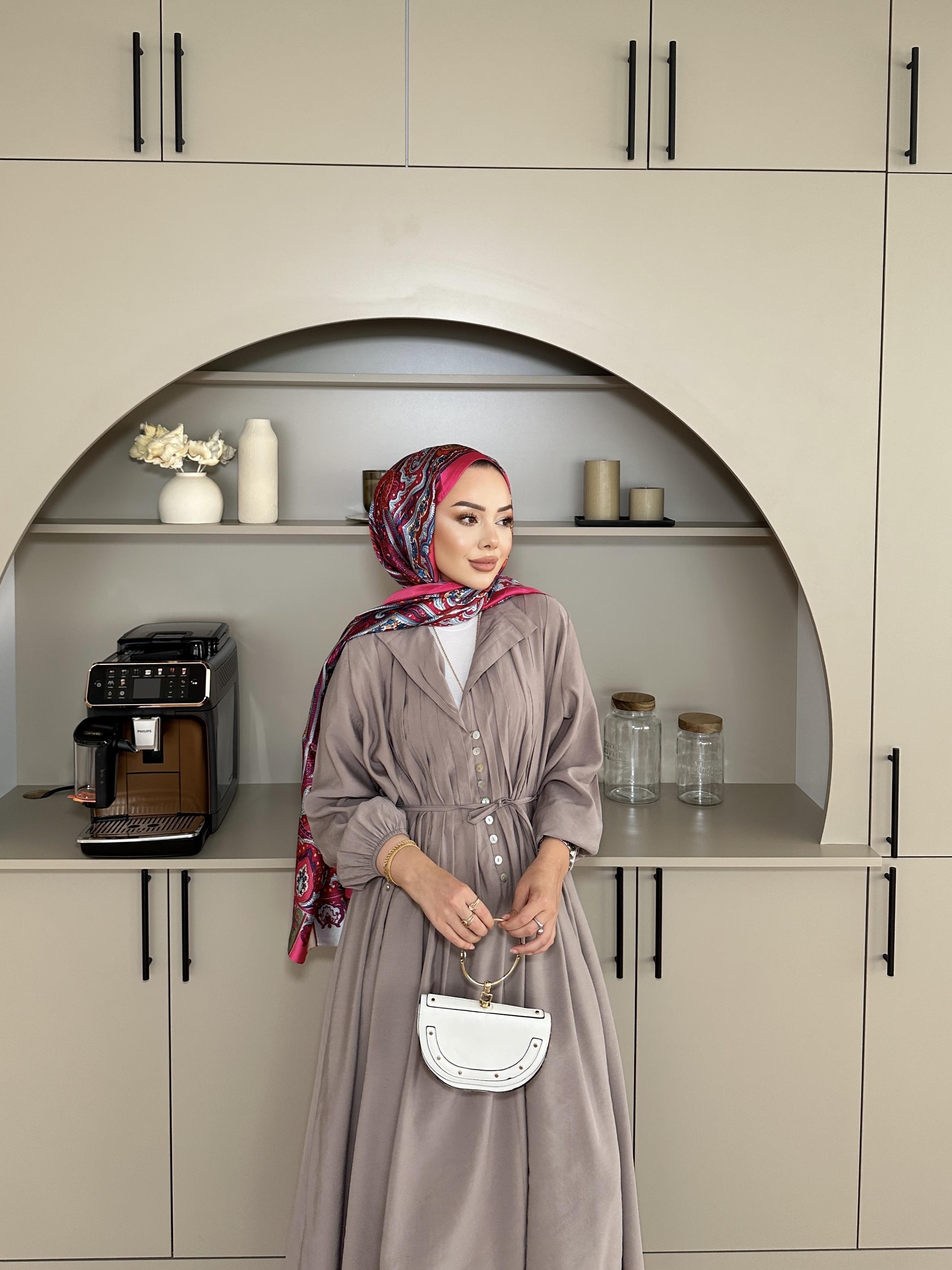 Retro Nervürlü Elbise Vizon