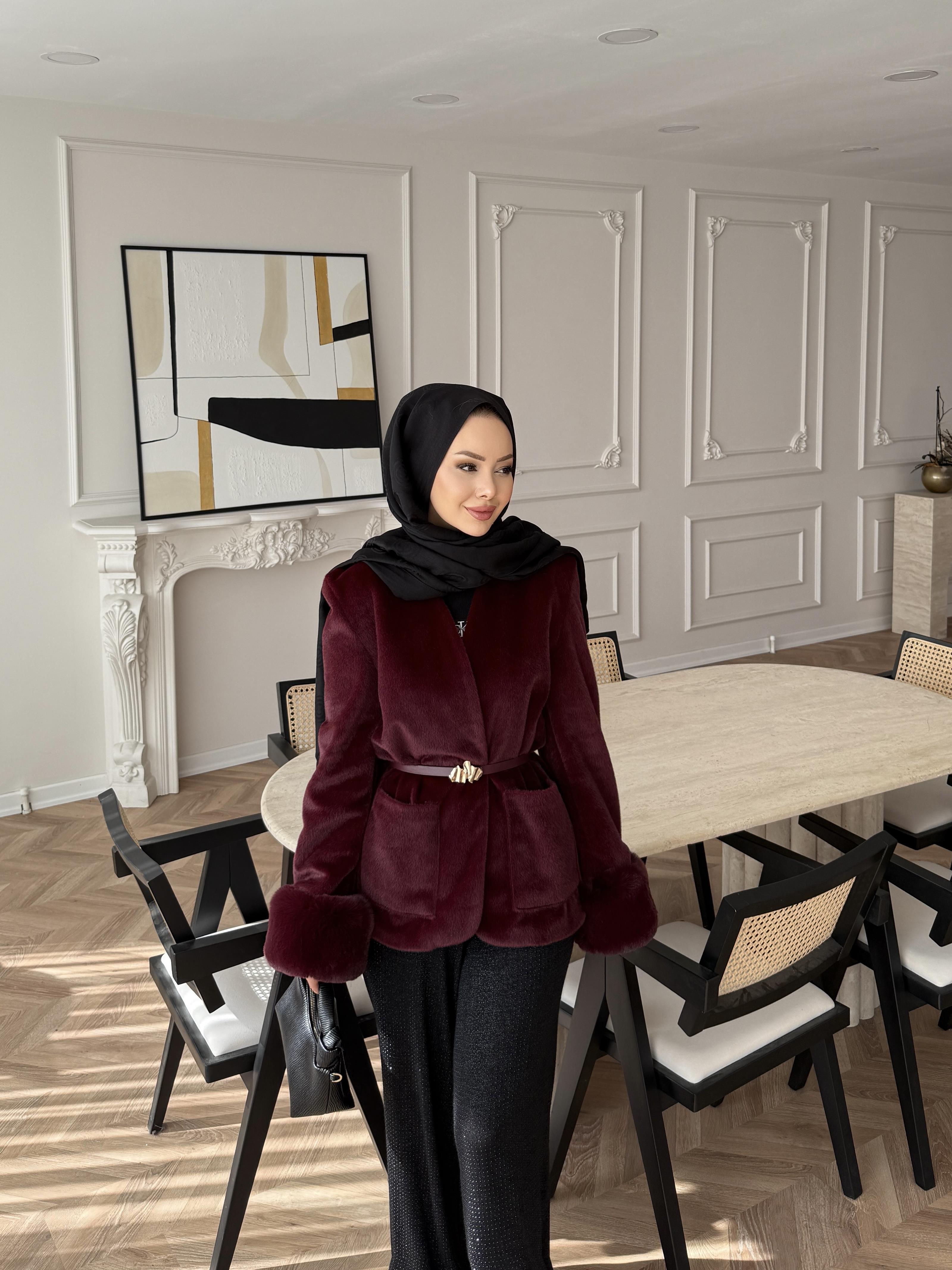 Charm Kürk Detaylı Ceket Bordo
