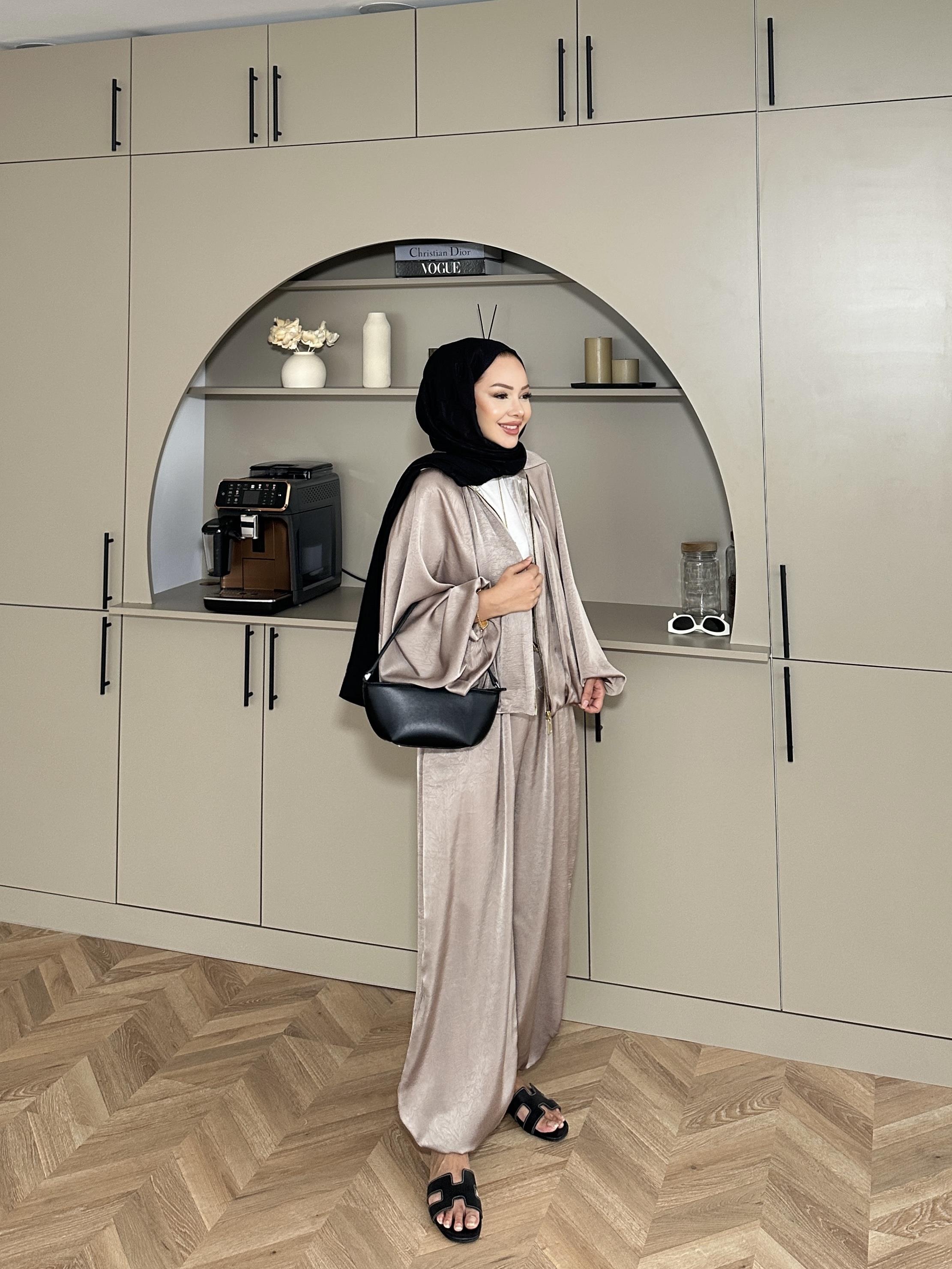 Saten Bomber Ceket Takım Vizon