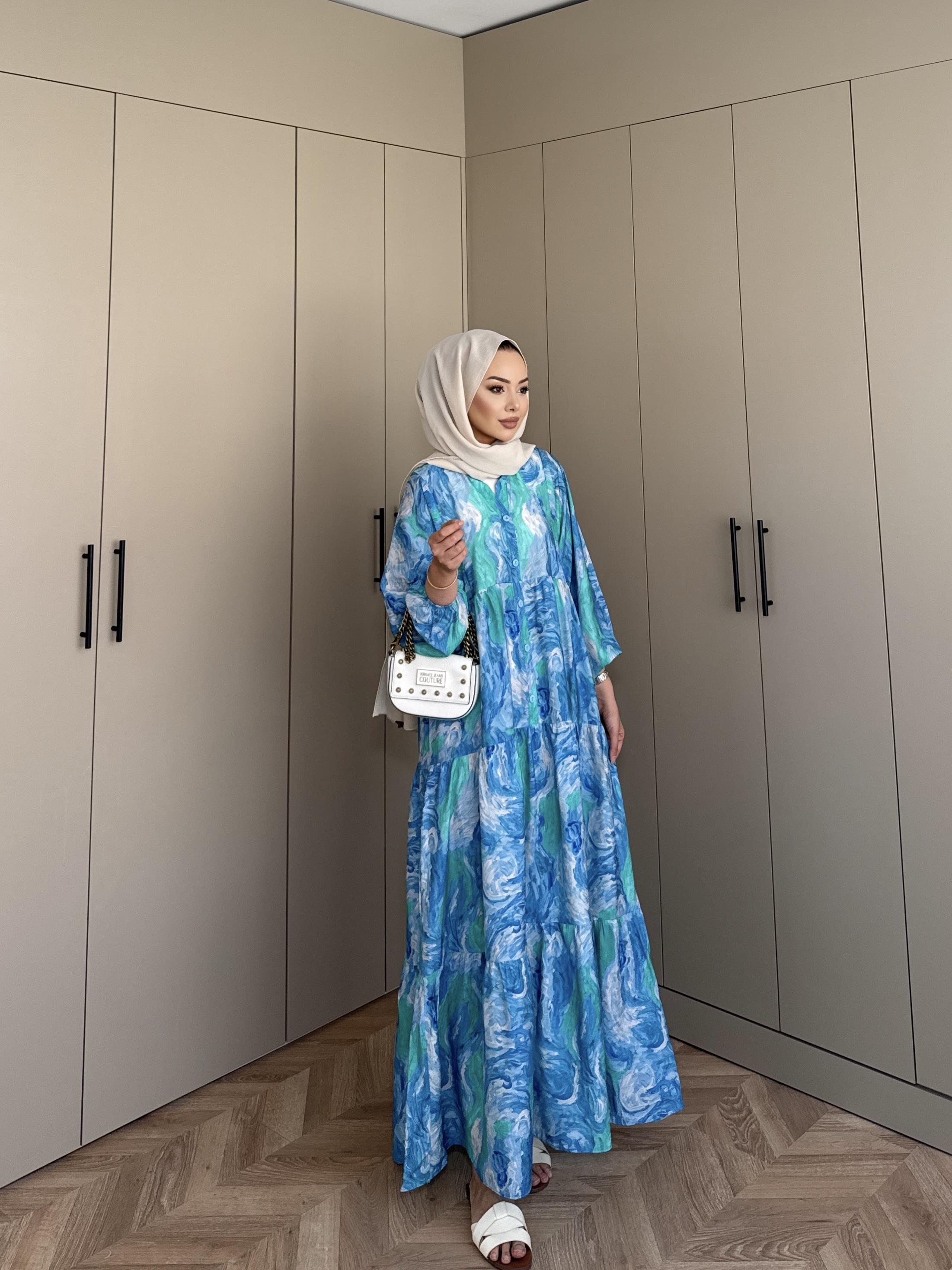 Seher Pamuk Vual Elbise Mavi