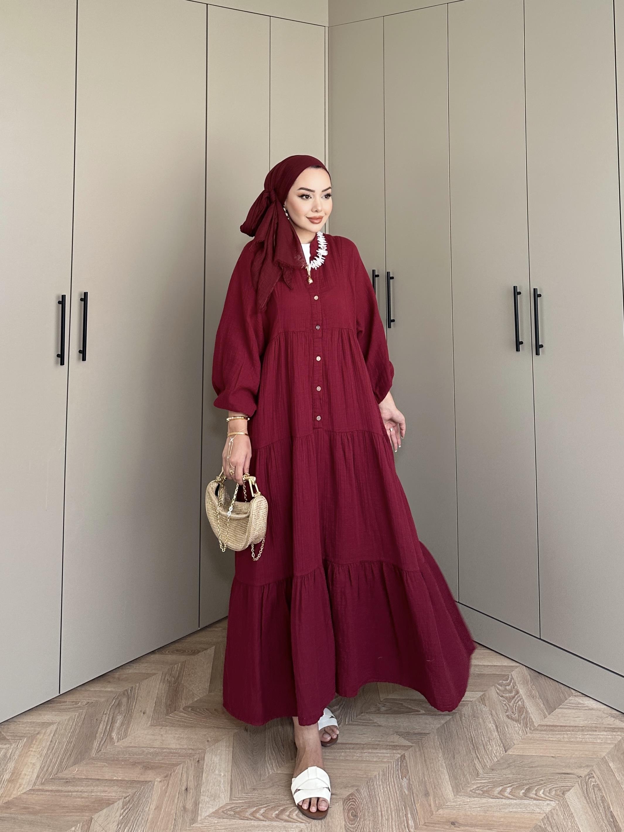 Selay Müslin Elbise Bordo