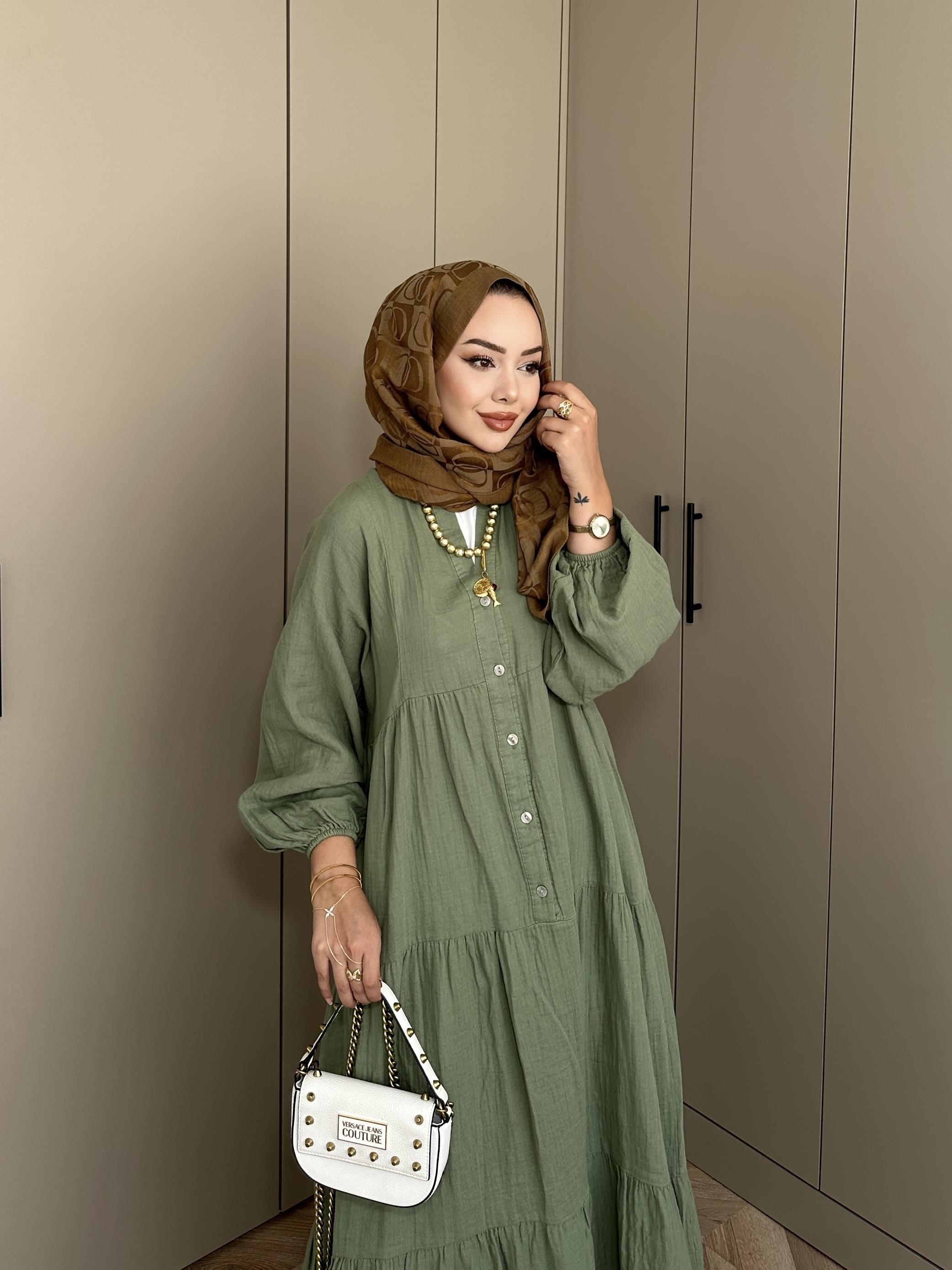 Selay Müslin Elbise Haki