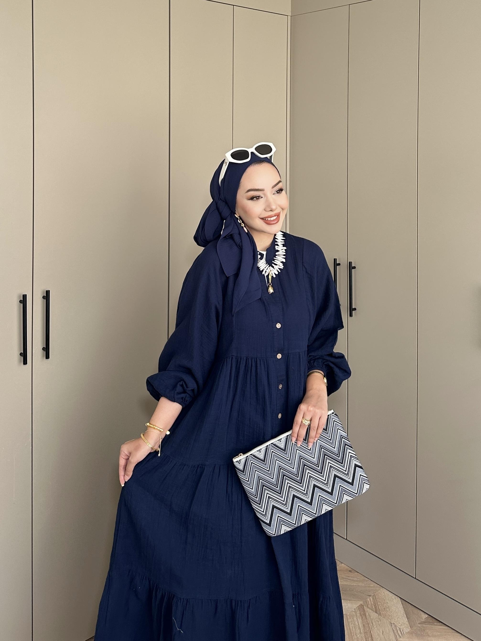 Selay Müslin Elbise Lacivert