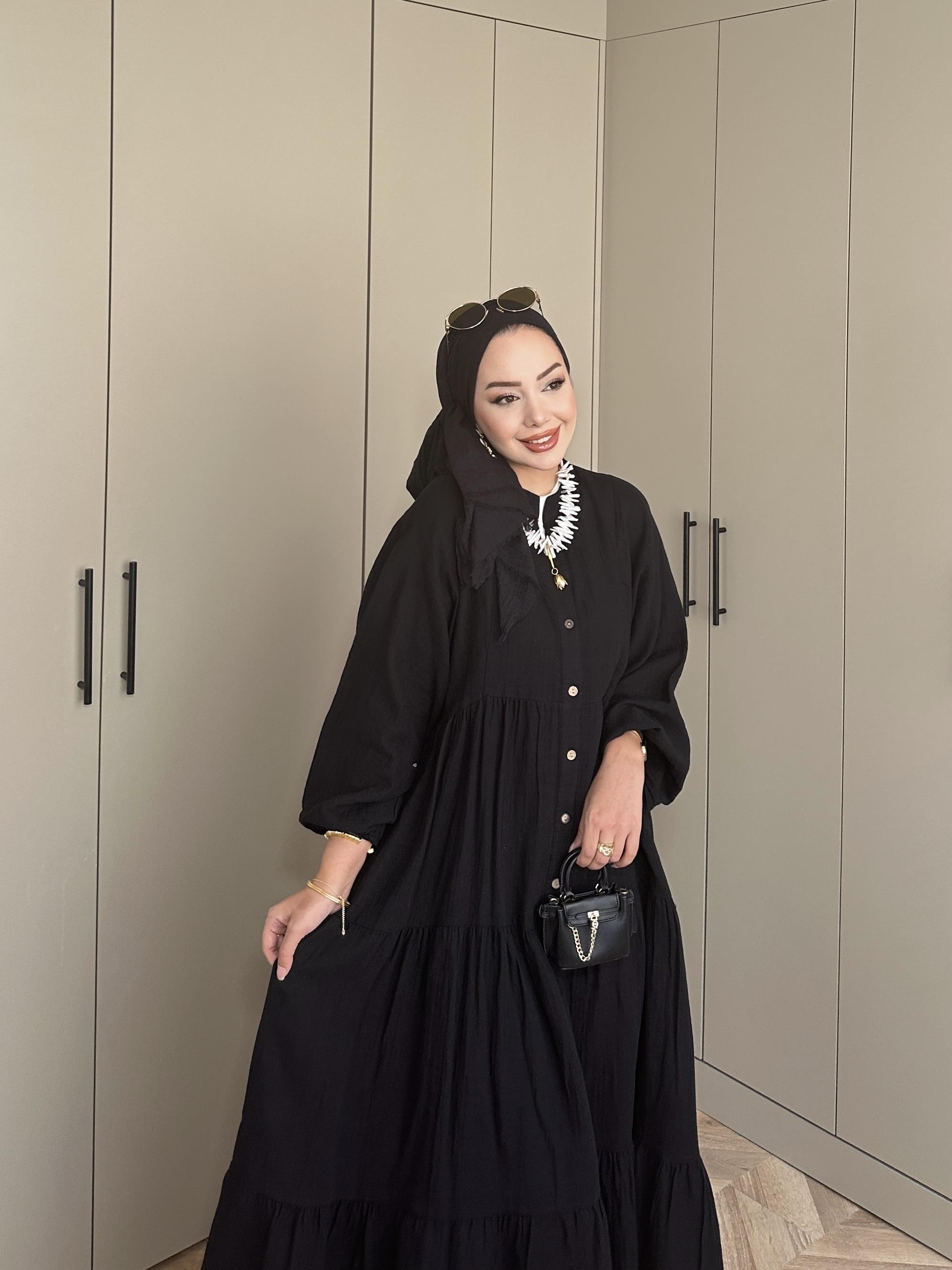 Selay Müslin Elbise Siyah