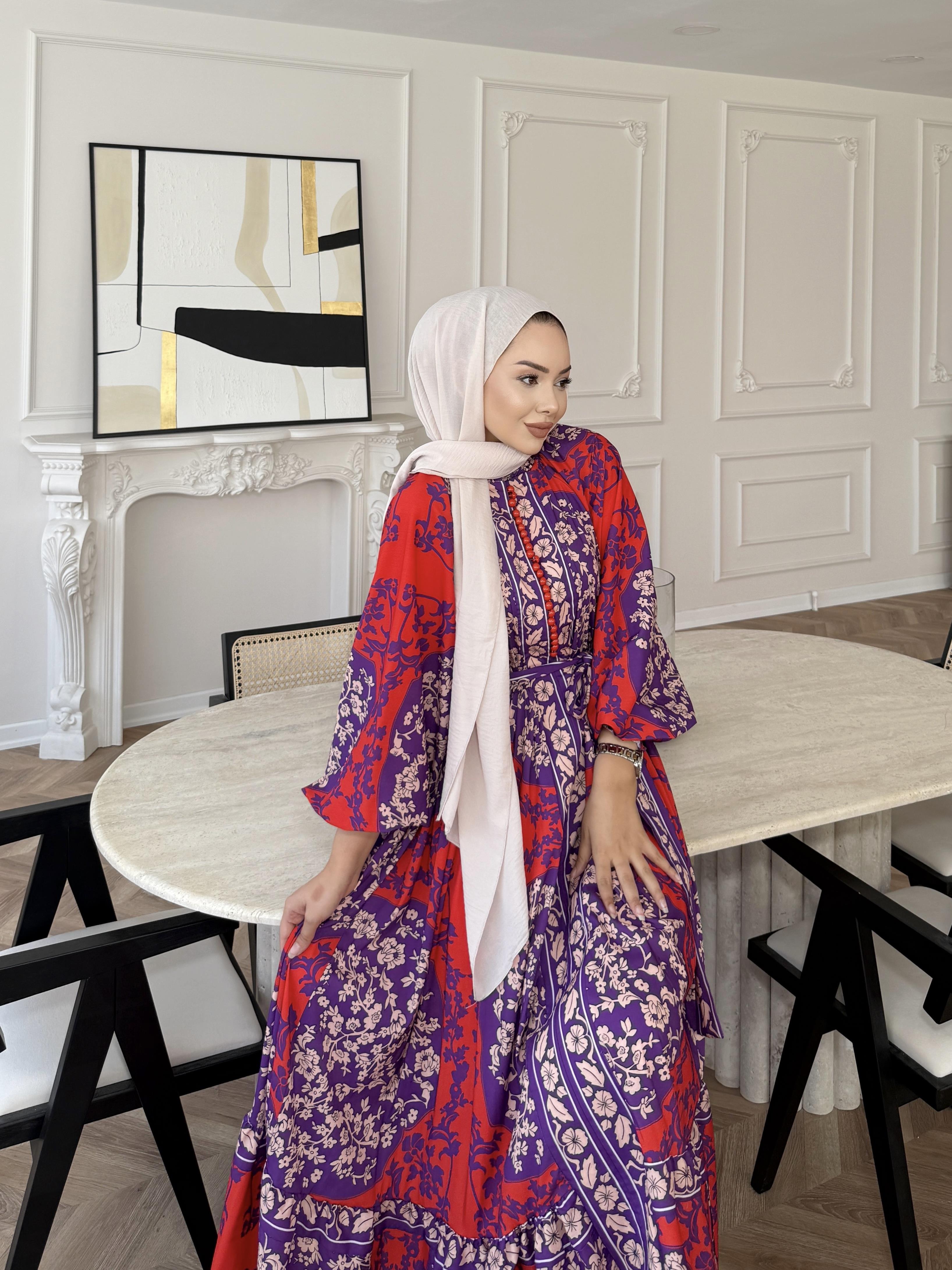 Talia Elbise Mor-Kırmızı