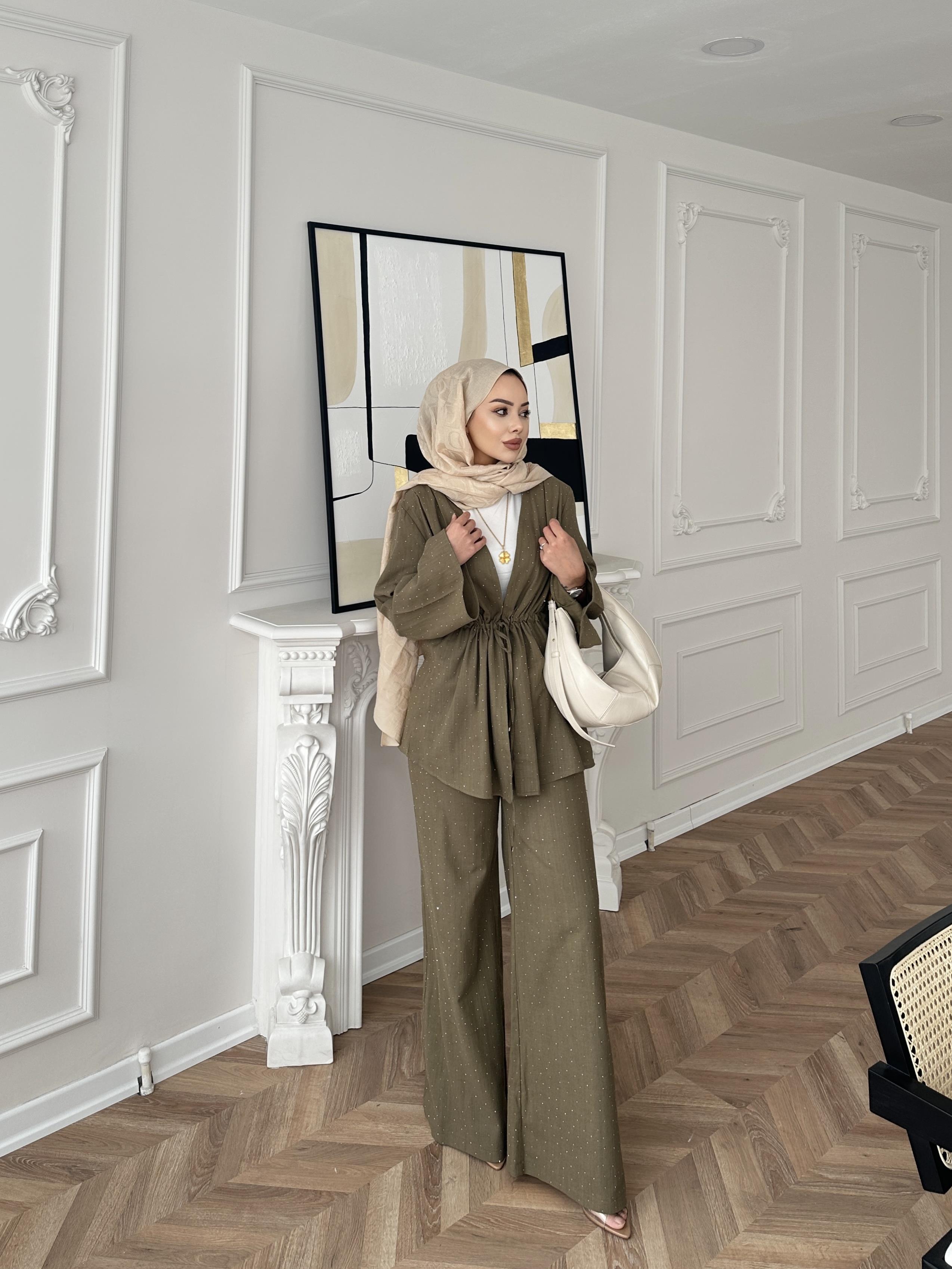 Taşlı Keten Takım Haki