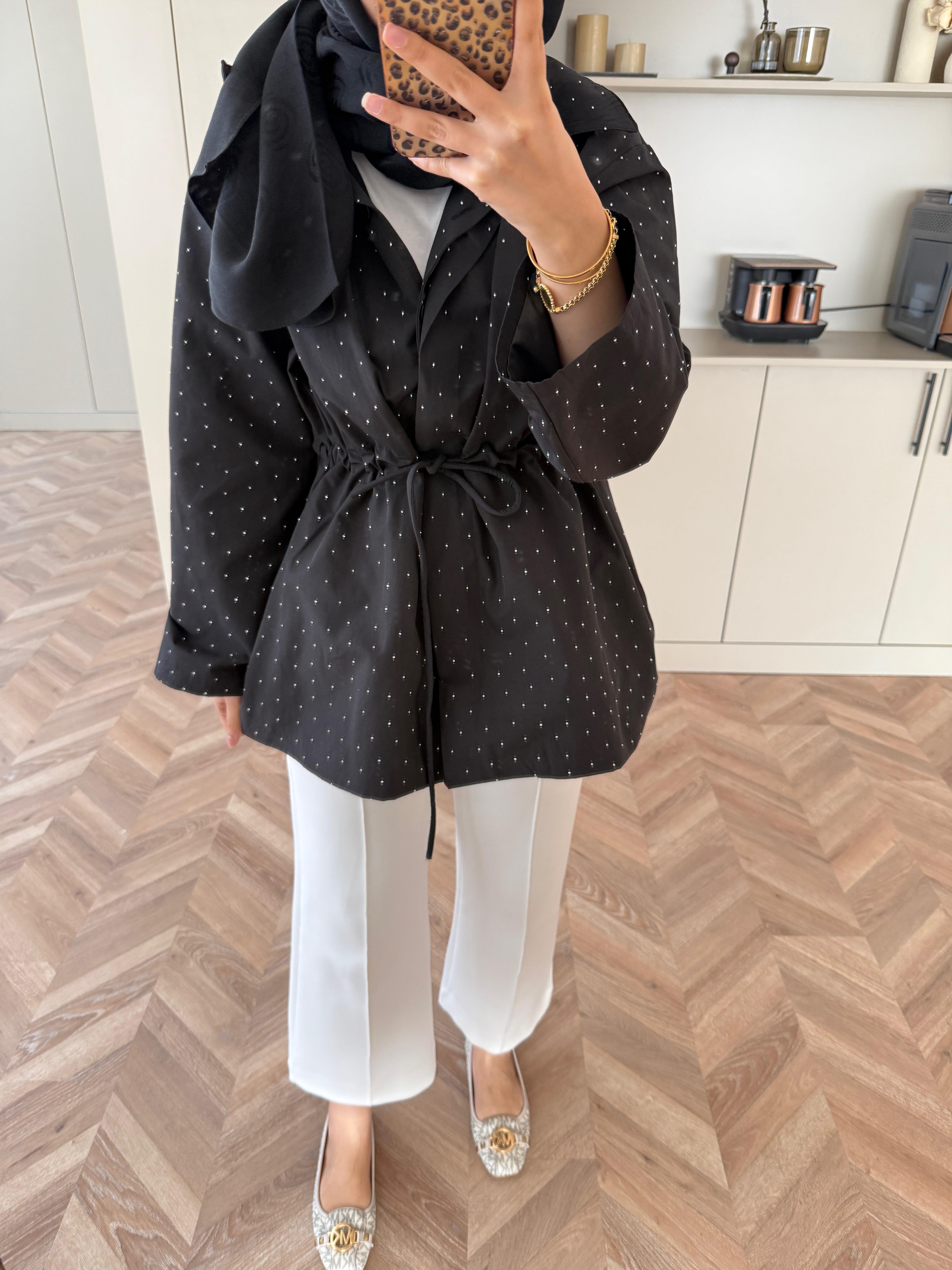 Taşlı Trenç Siyah