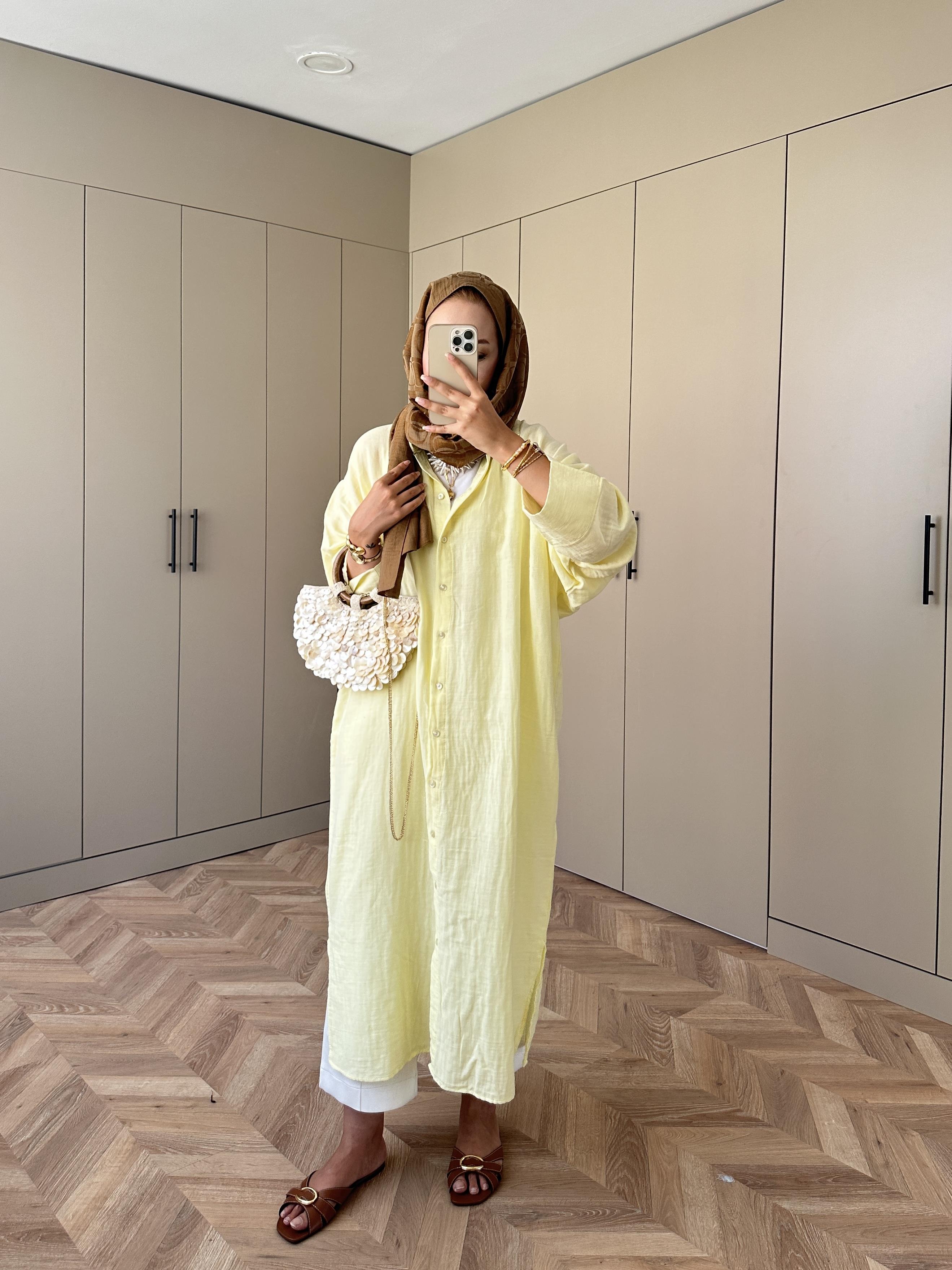 Uzun Müslin Gömlek Sarı