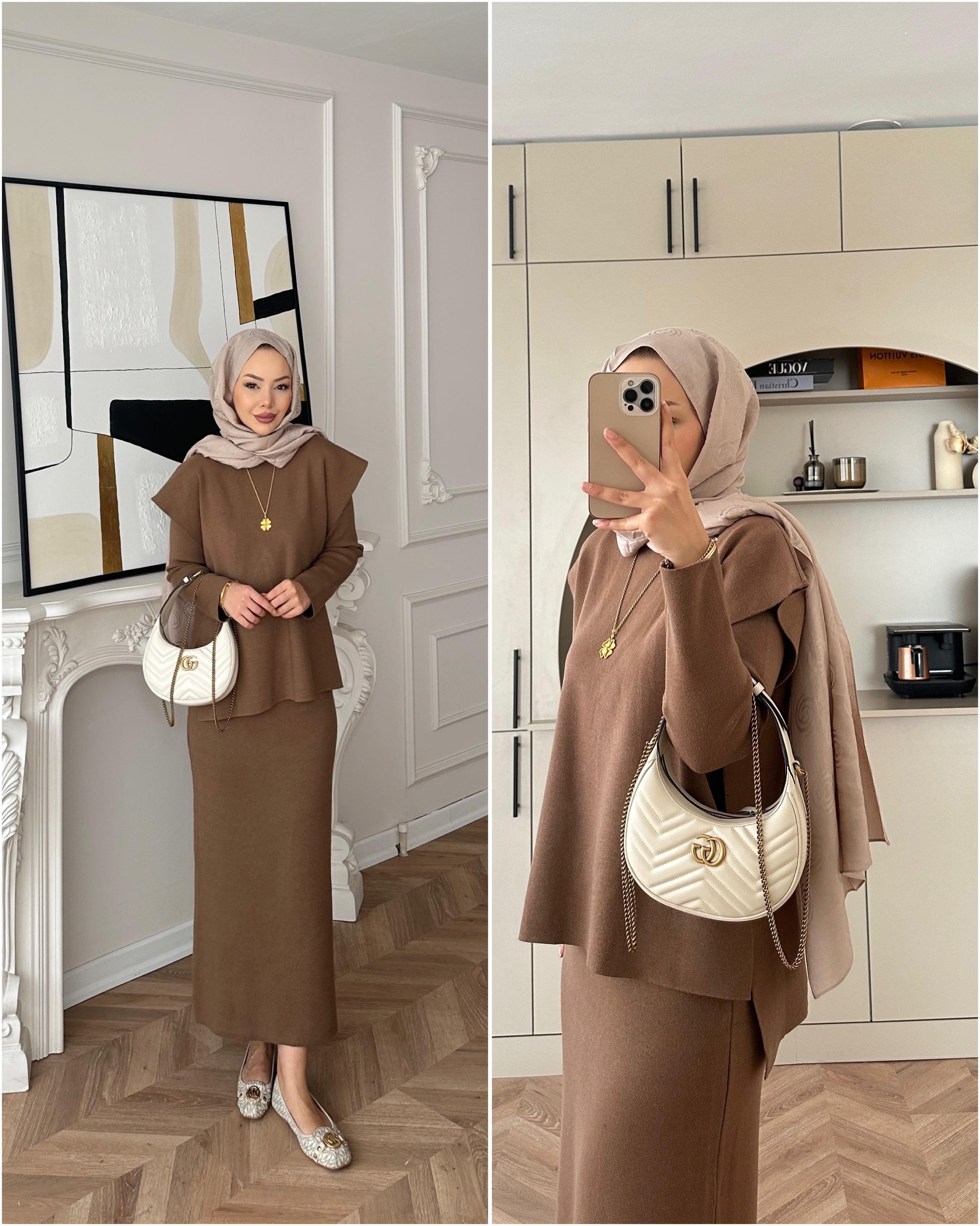 Vally Triko Yelekli Elbise Acı Kahve