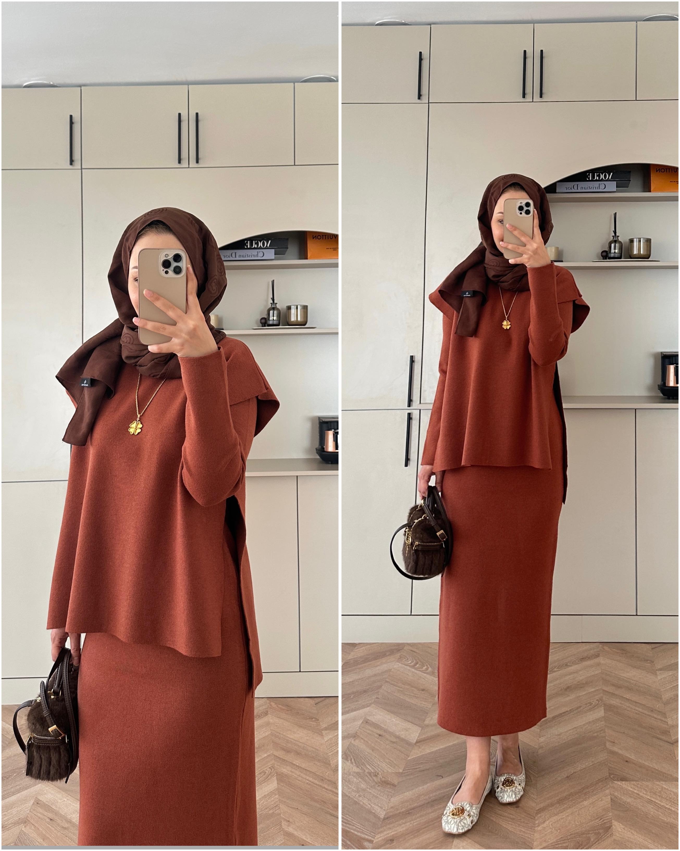 Vally Triko Yelekli Elbise Kiremit