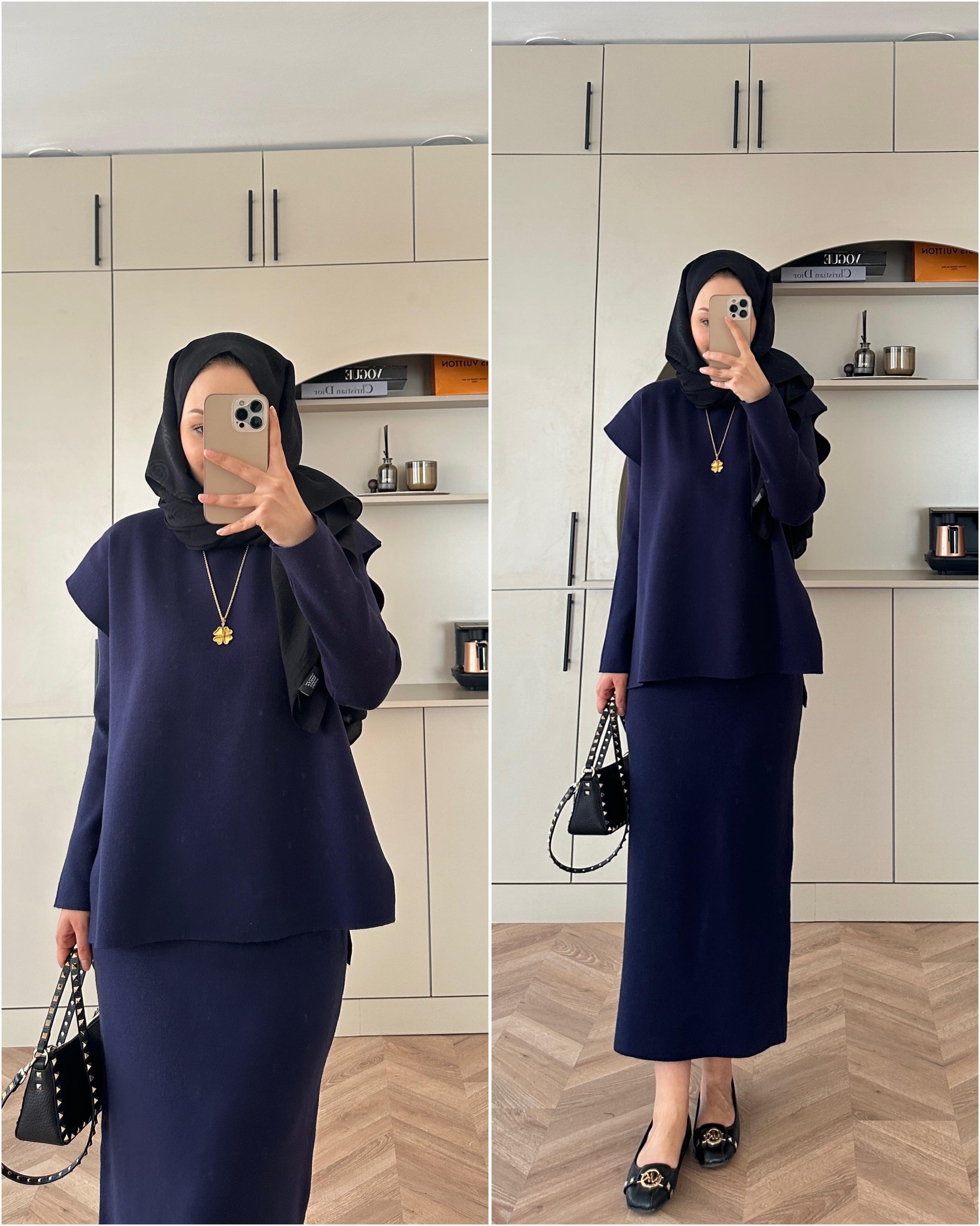 Vally Triko Yelekli Elbise Lacivert