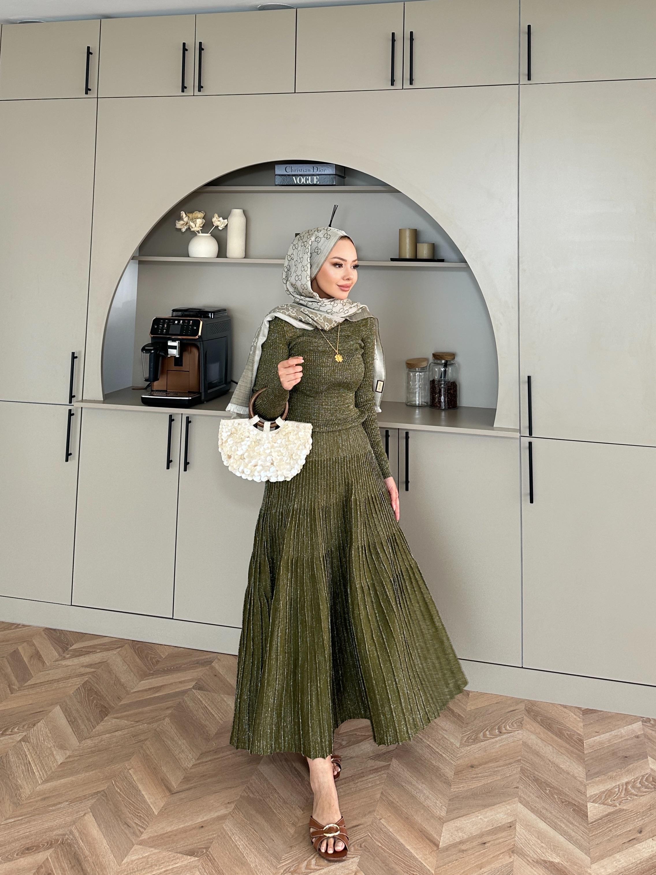 Vienna Simli Triko Elbise Haki